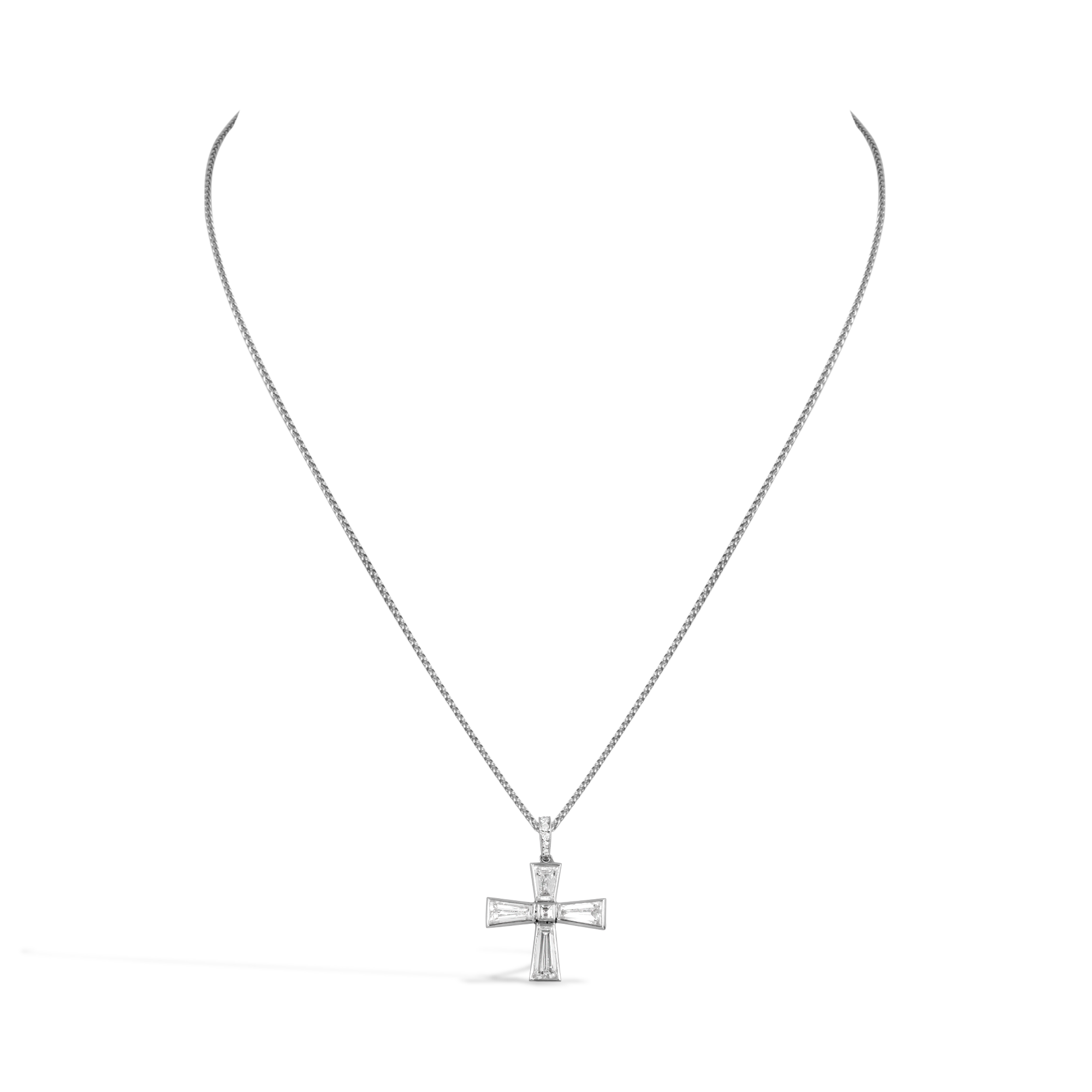 Greek Cross Pendant Tapered Baguette, Square and Brilliant Cut, Rub Over and Claw Set_2