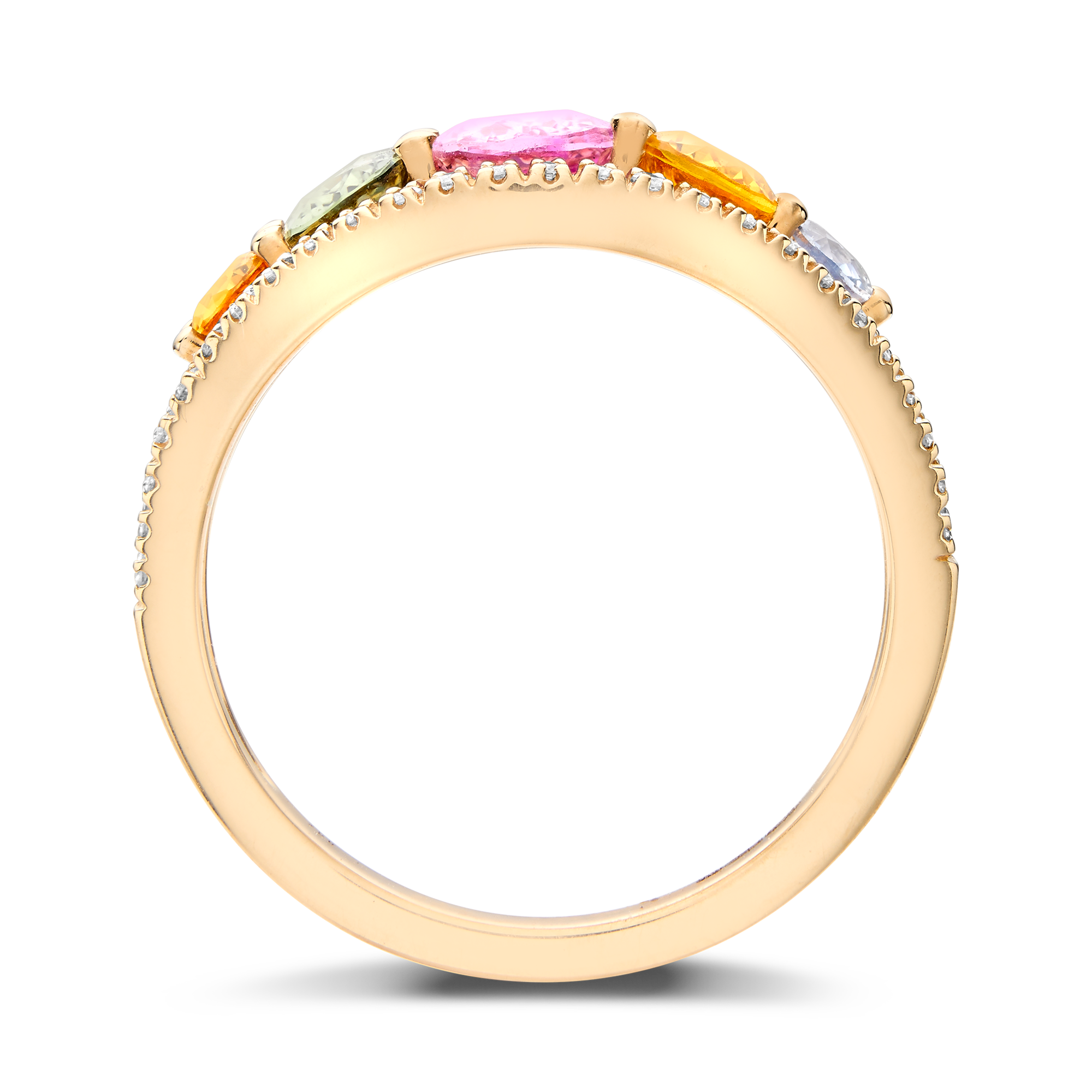 Rainbow Multi-Coloured Sapphire & Diamond Five Stone Ring Oval & Brilliant Cut, Claw Set_3