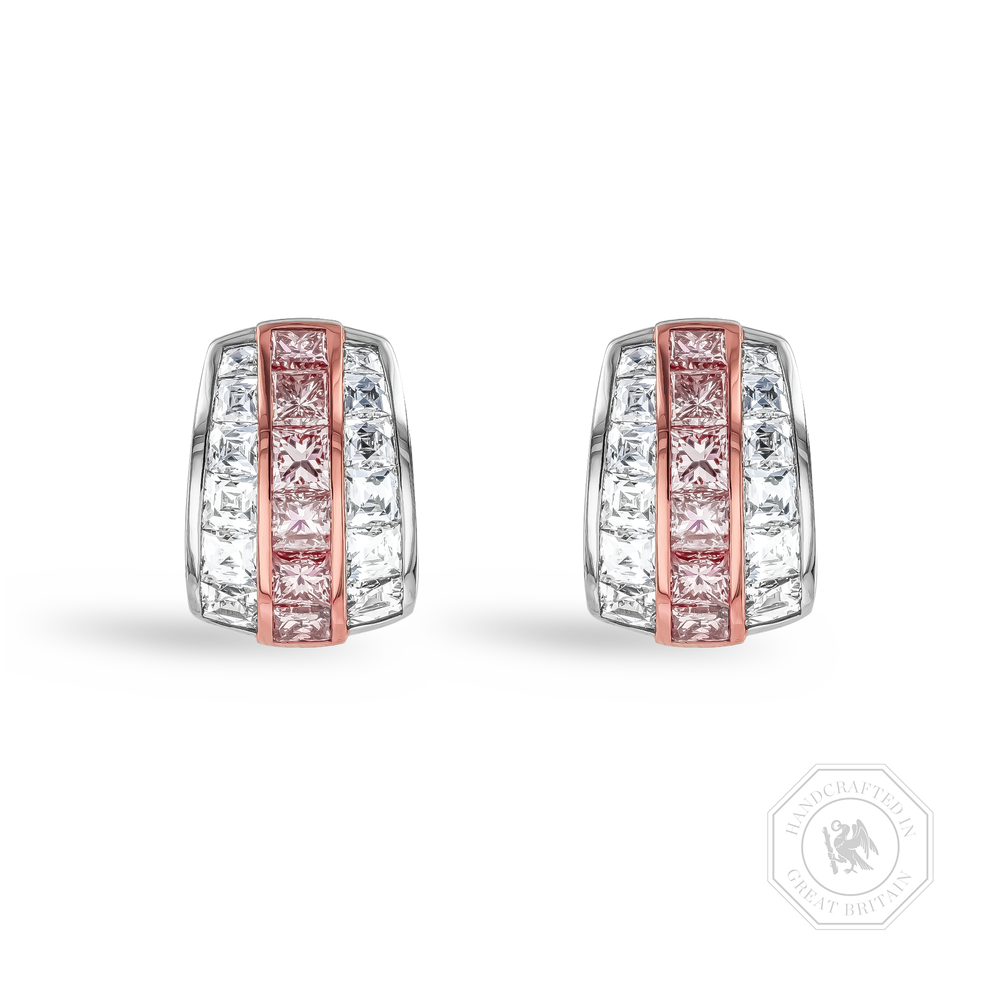 Manhattan 2.25ct Diamond and Pink Diamond Earrings French & Princess Cut, Channel Set_1