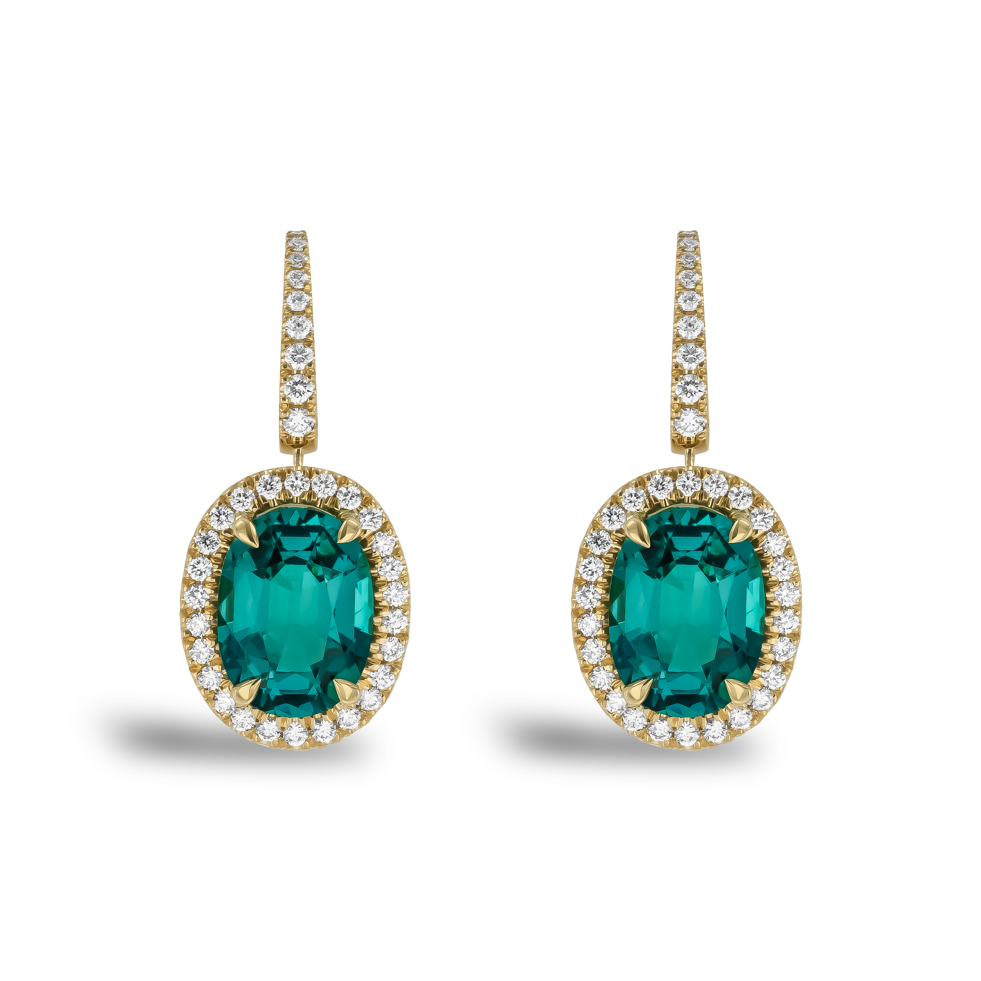 Oval Cut 4.01ct Lagoon Tourmaline and Diamond Earrings Oval Cut, Claw Set_1