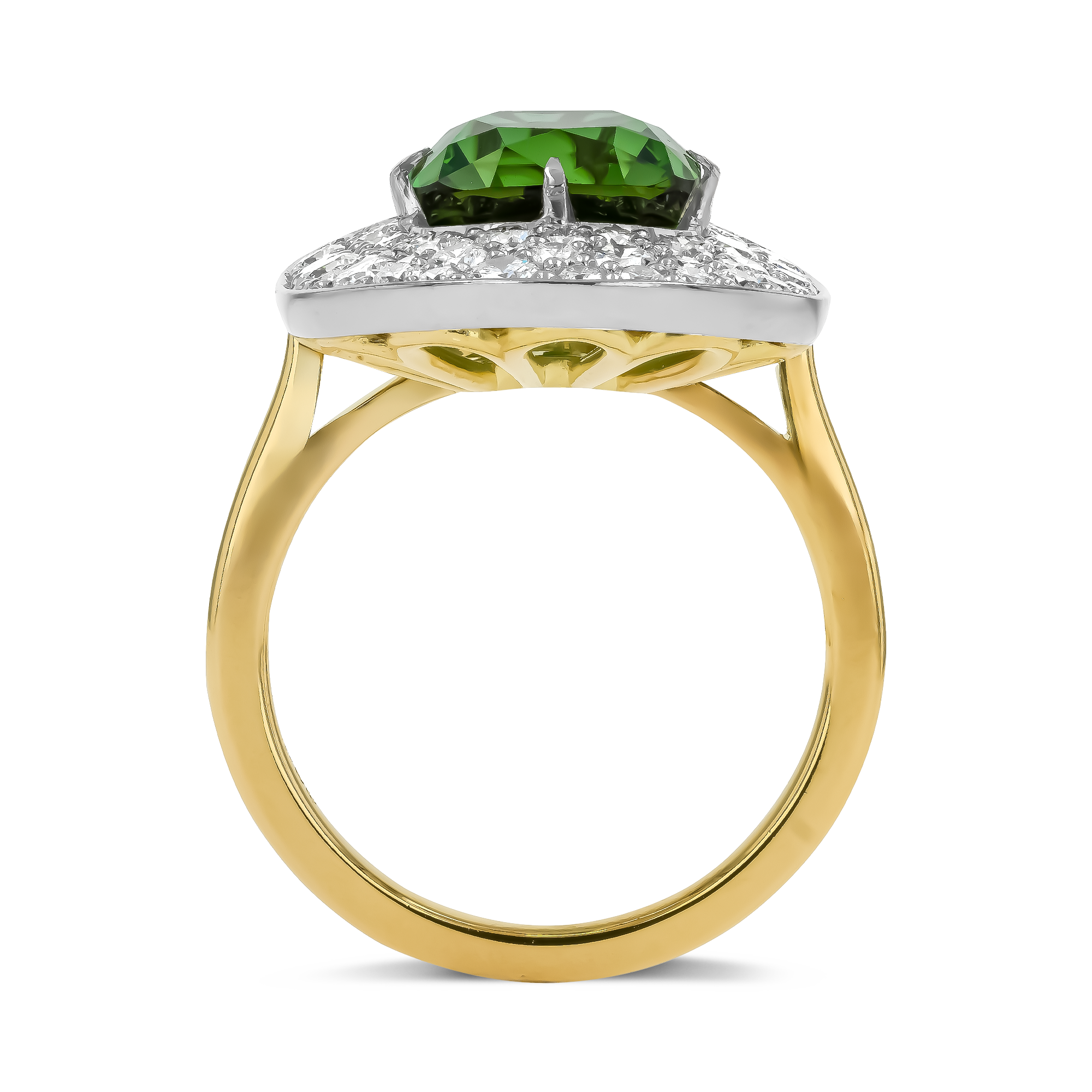 Snowstorm 4.85ct Green Tourmaline and Diamond Cocktail Ring Cushion modern cut, Claw set_3