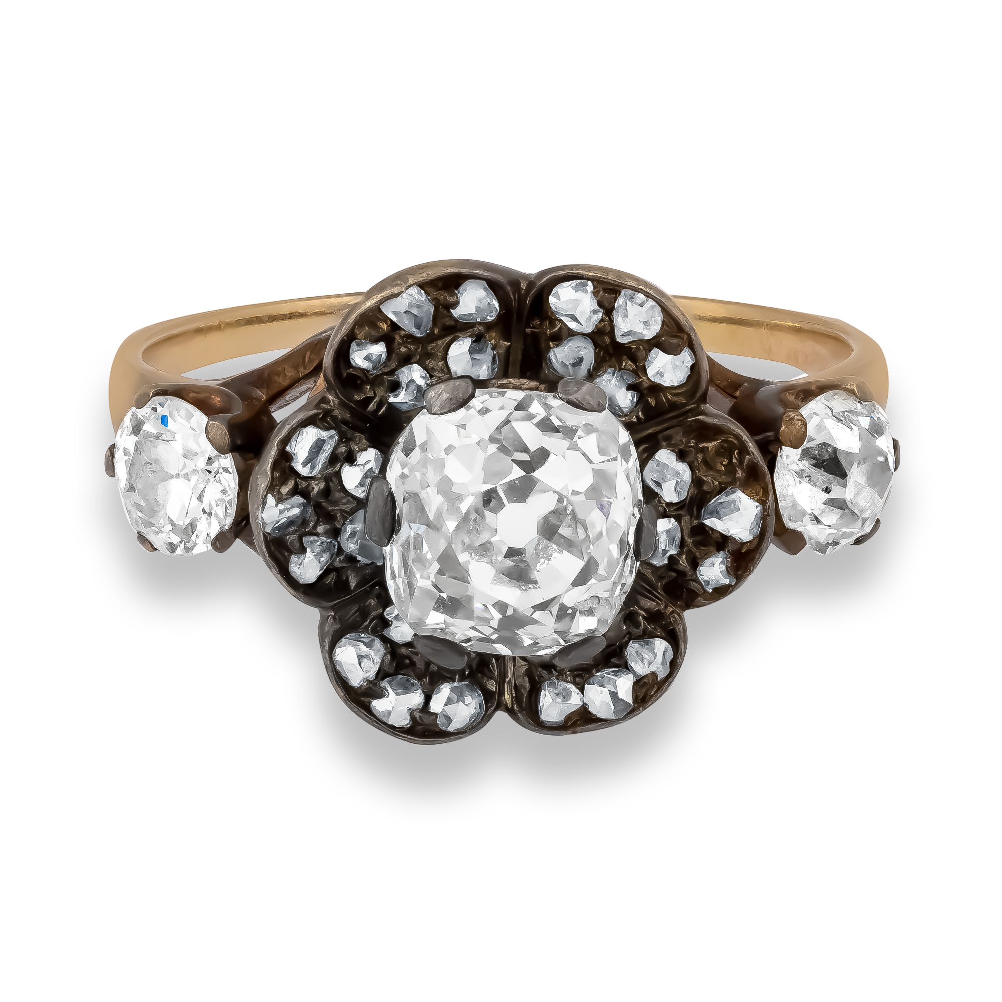 Victorian Old Mine Cut Diamond Ring Old & Rose Cut, Claw Set_2