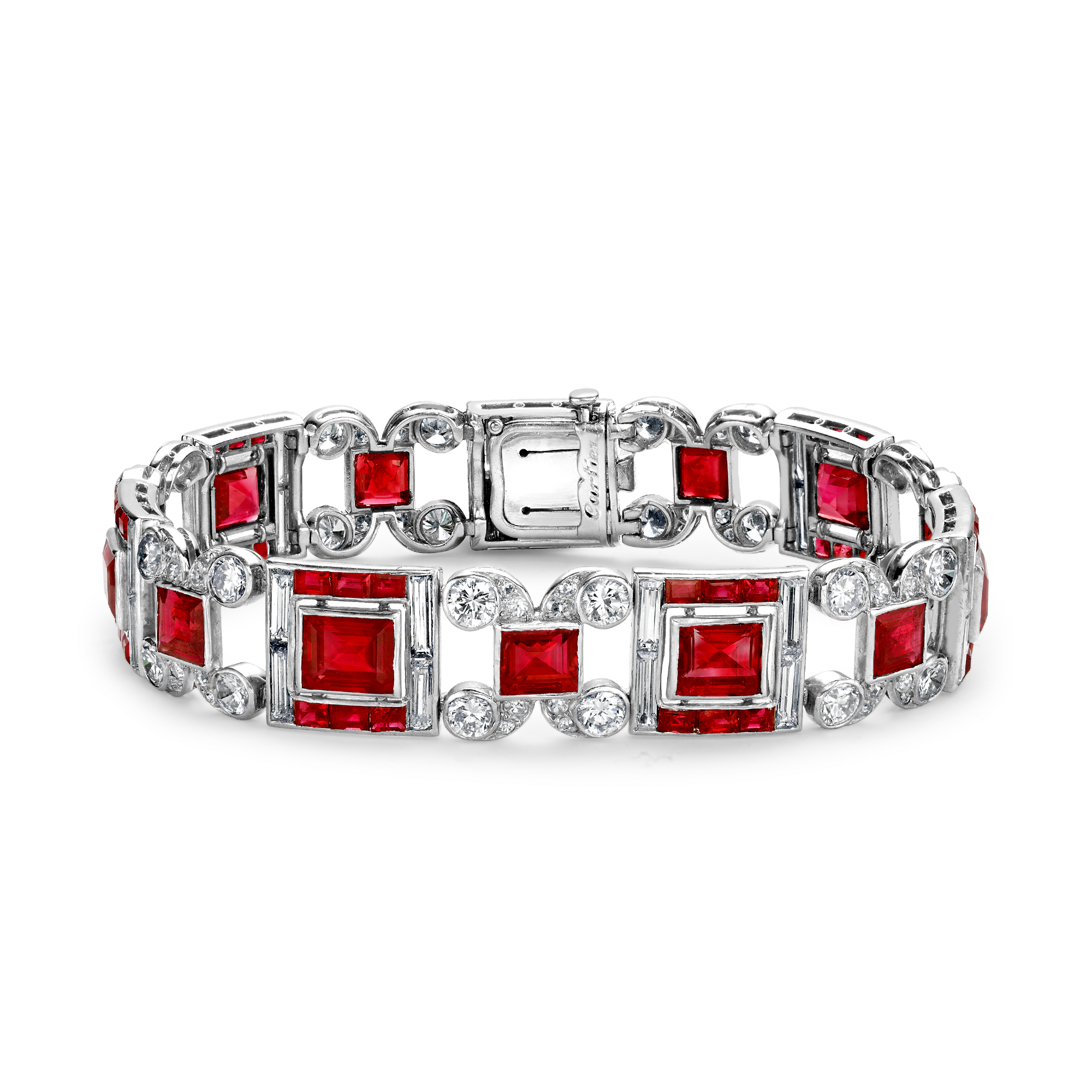 Art Deco Cartier Burmese Ruby & Diamond Bracelet Square Cut_1