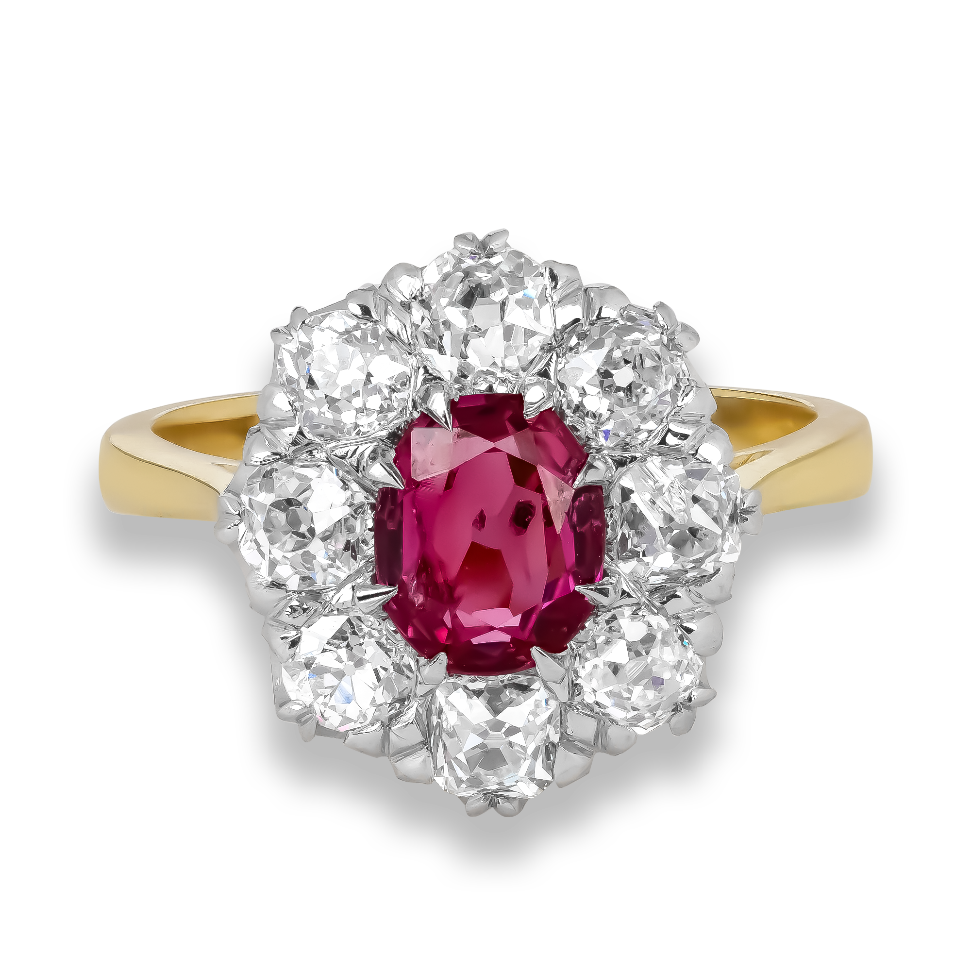 Oval Cut 1.06ct Burma Ruby and Diamond Cluster Ring Oval Cut, Claw Set_2