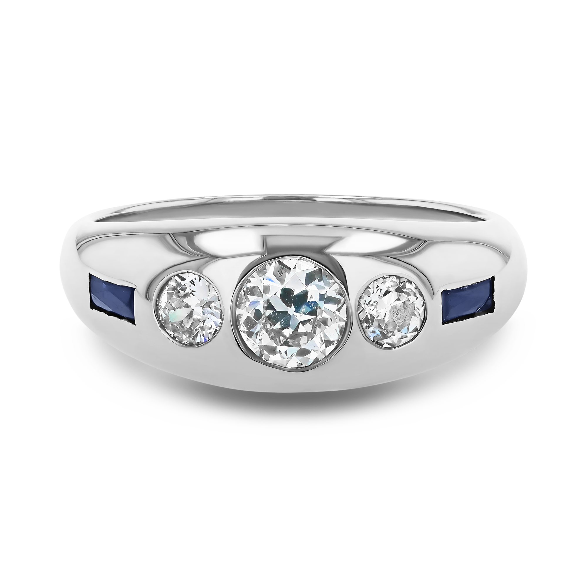 Art Deco Old European Cut 1.13ct Diamond and Sapphire Ring Old European Cut, Gypsy Set_2