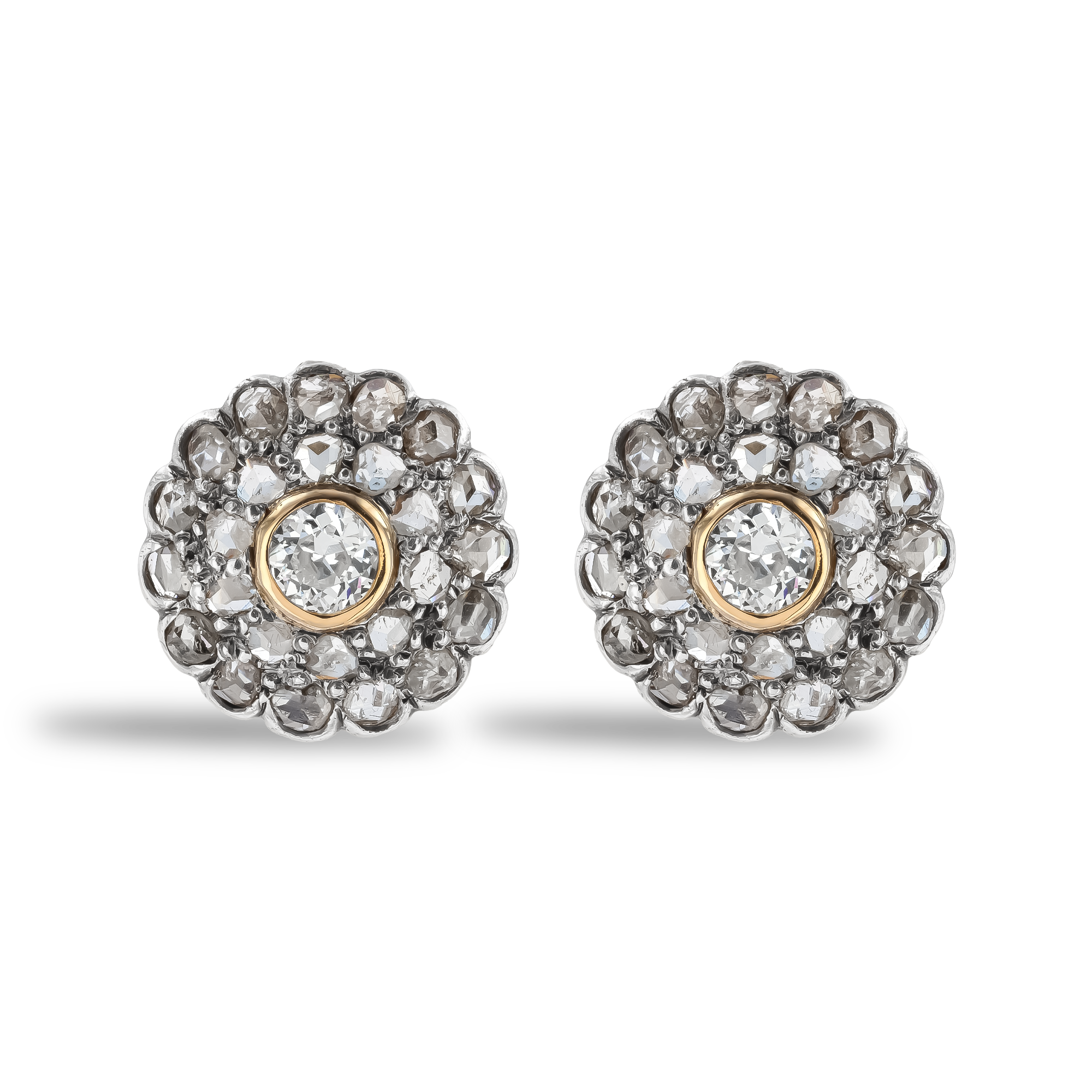Victorian Old and Rose Cut Diamond Cluster Earrings Old European & Rose Cut, Rubover Set_1
