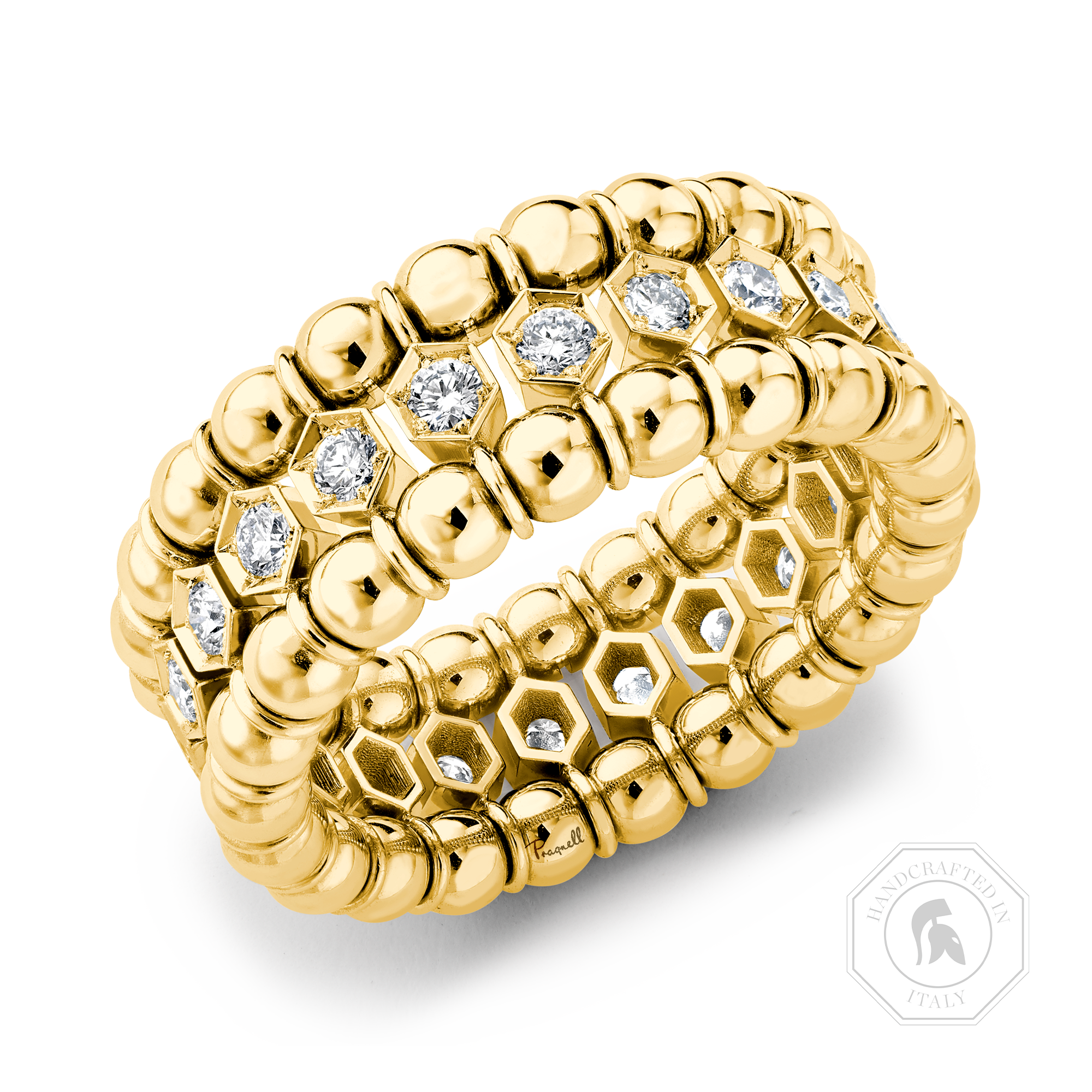 Bohemia 0.73ct Diamond Expandable Three Row Ring Brilliant Cut, Rubover Set_1