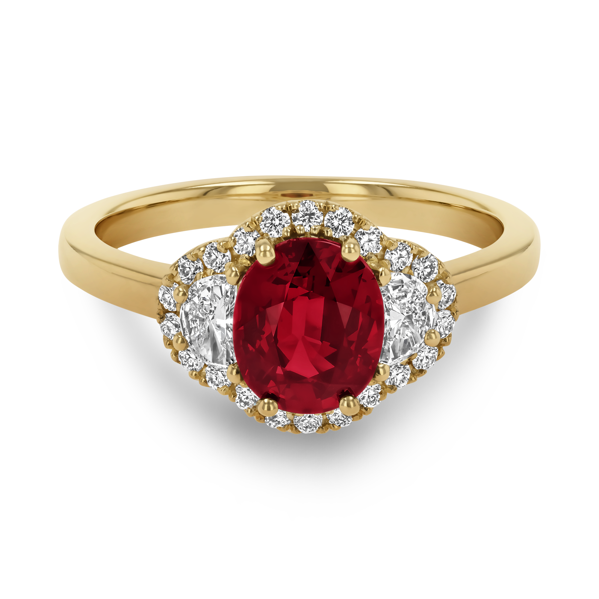 Mozambique 1.41ct Vivid Red Ruby and Diamond Cluster Ring Oval Cut, Rubover Set_2