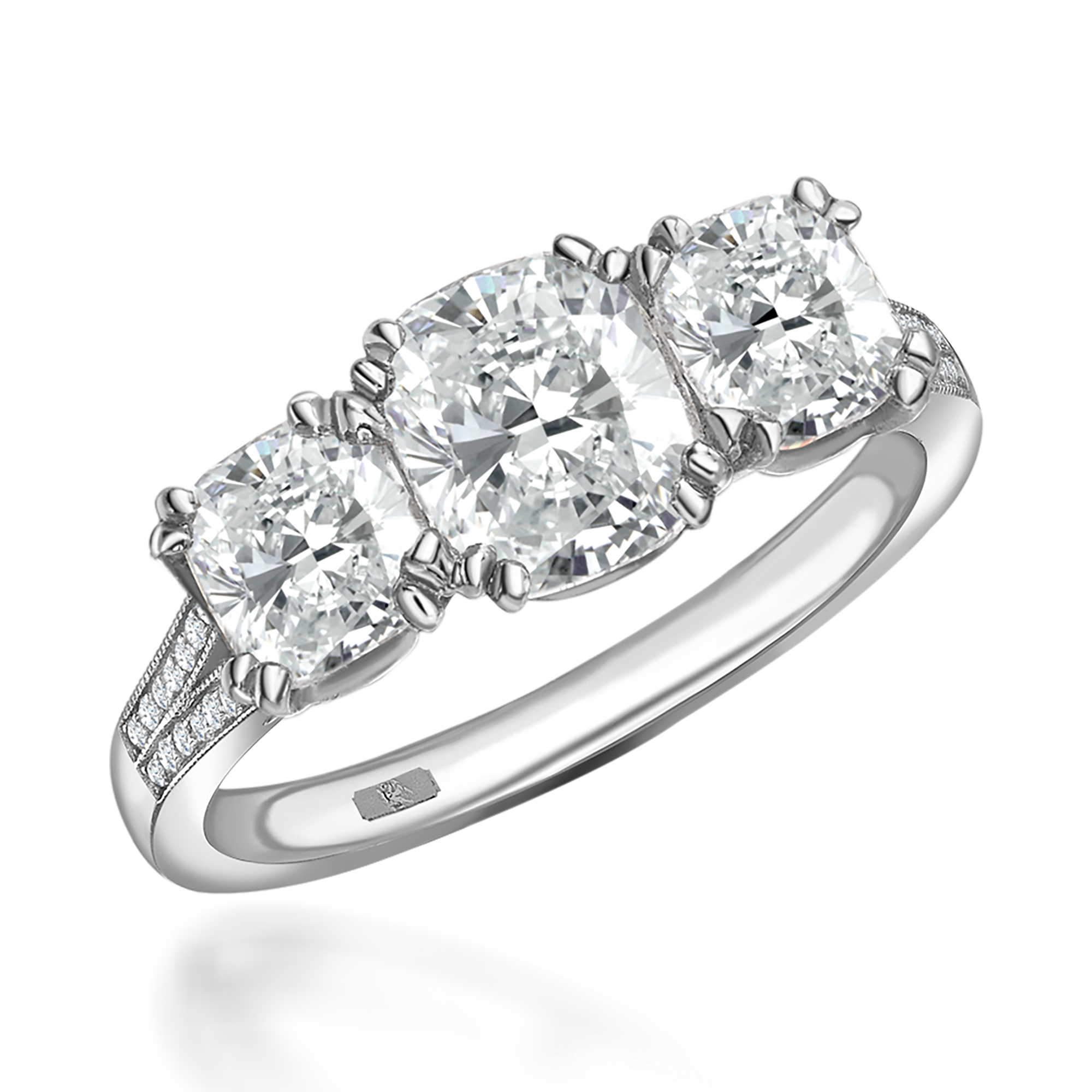 Imperial 0.91ct Diamond Three Stone Ring Cushion Cut, Claw Set_1