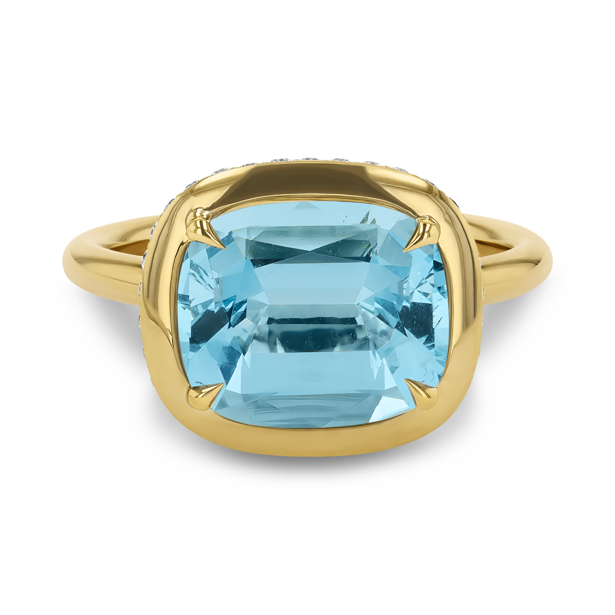 Skimming Stone 3.09ct Aquamarine and Diamond Solitaire Ring Cushion Cut, Claw Set_2