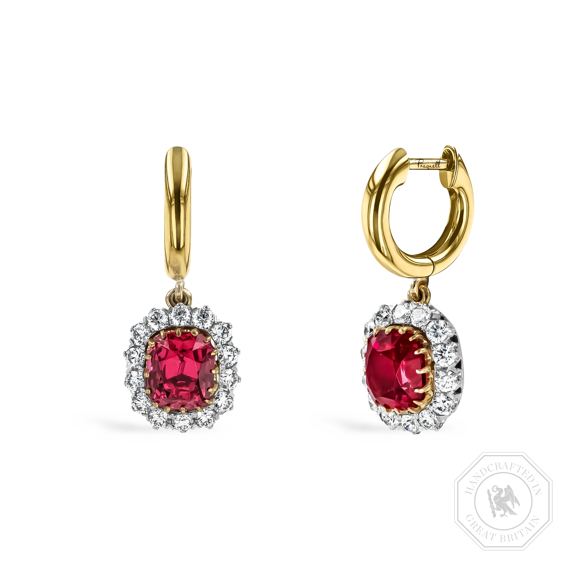 Cushion Cut 2.89ct Pink Spinel and Diamond Cluster Earrings Cushion modern cut, Claw set_1