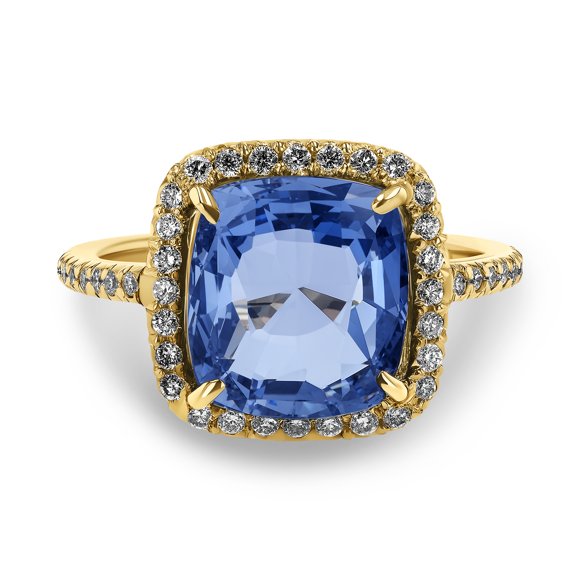 Sri Lankan 5.06ct Sapphire and Diamond Cluster Ring Cushion Antique Cut, Claw Set_2