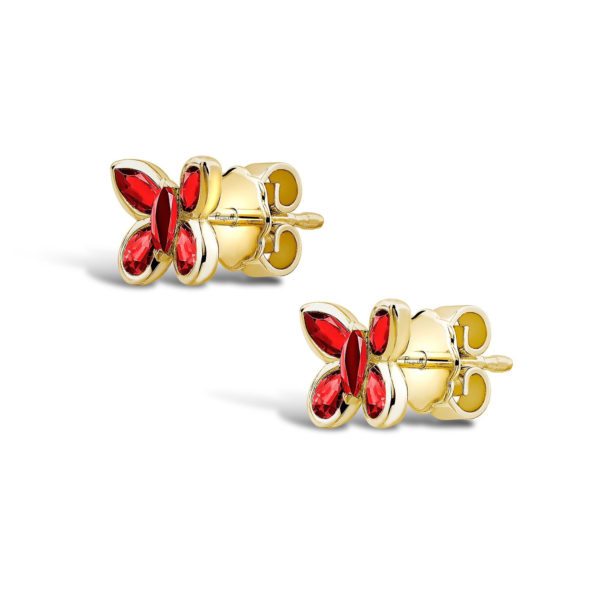 Butterfly Ruby Stud Earrings Pear and Marquise Cut, Rubover Set_2