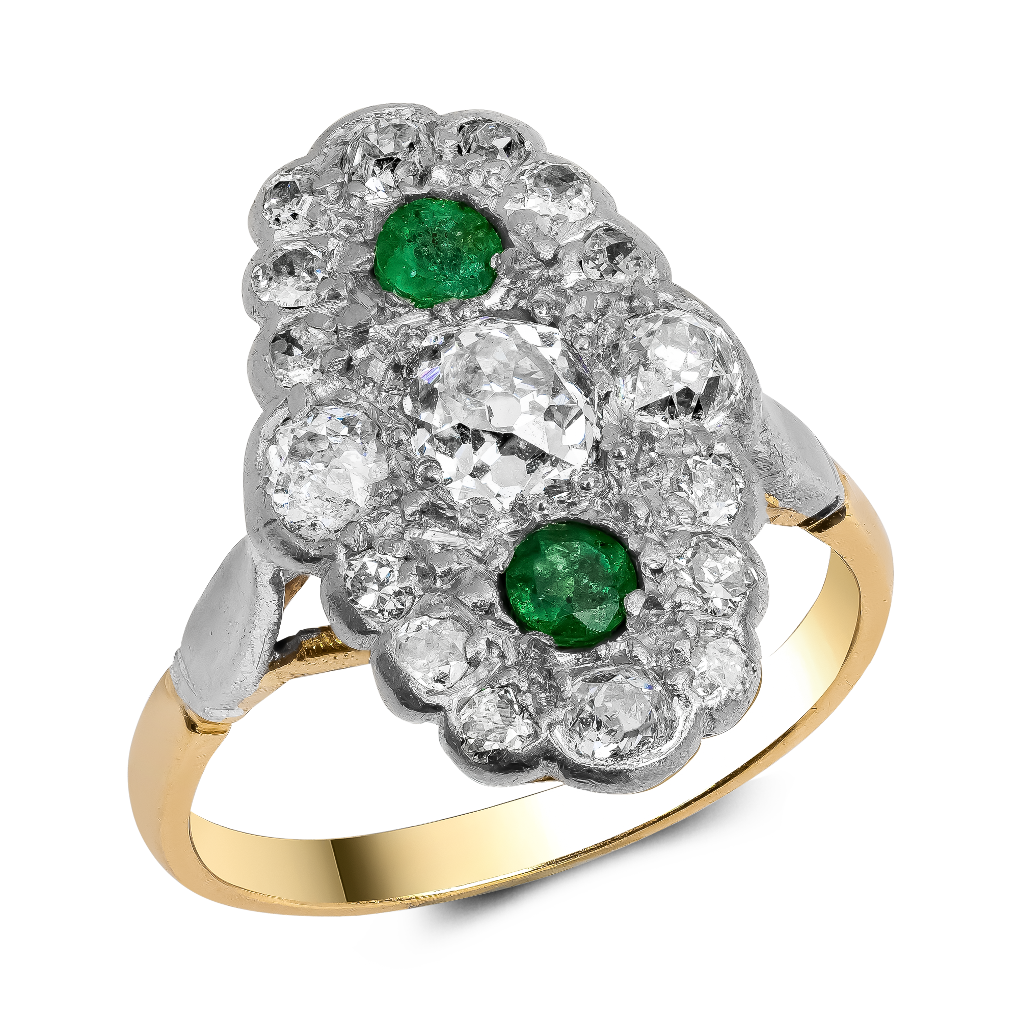 Edwardian Old Cut Emerald and Diamond Dress Ring Old Mine Cut, Claw Set_1
