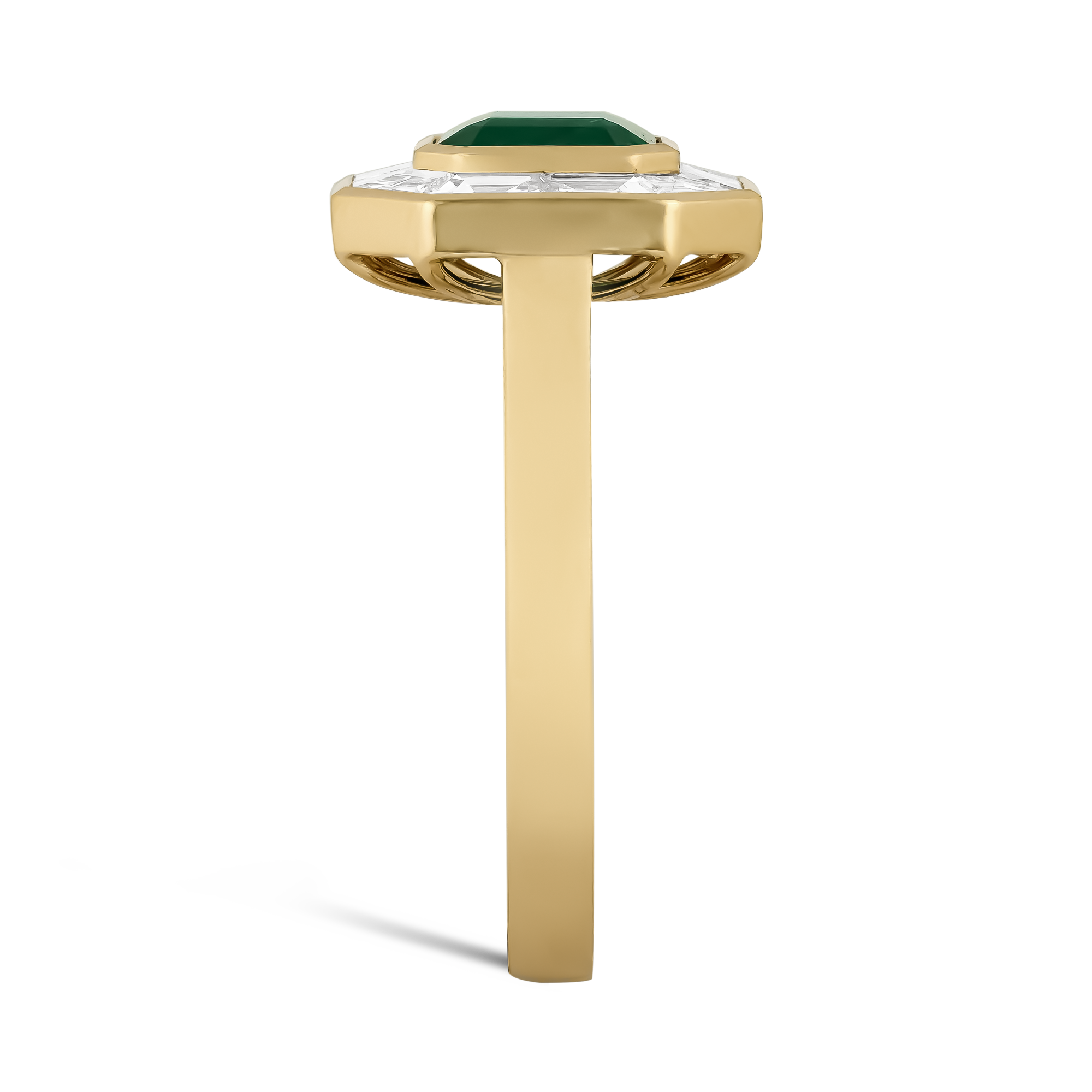 Octagonal Cut 1.50ct Emerald and Diamond Ring Octagonal & Trapezoid Cut, Rubover Set_4