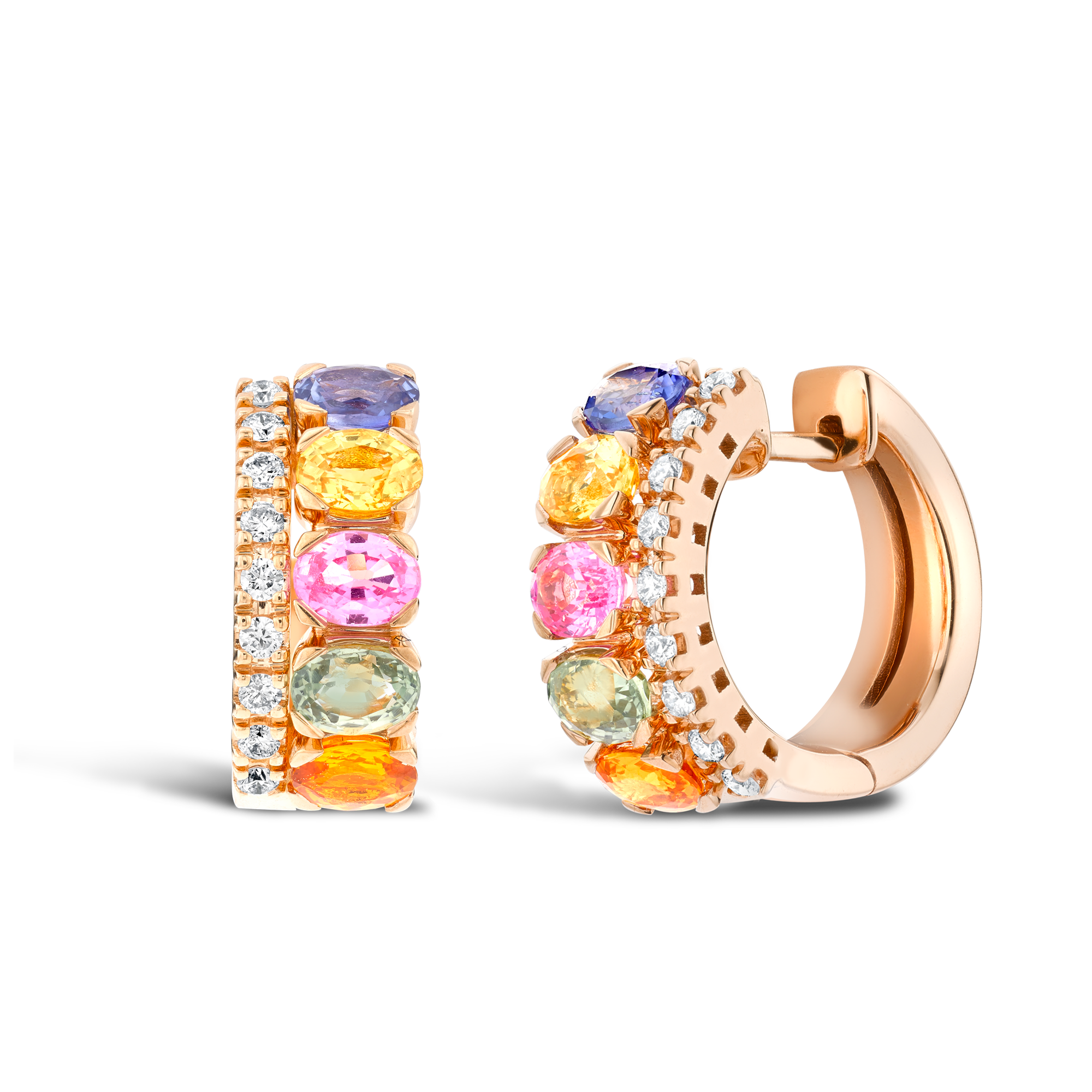 Rainbow Sapphire & Diamond Hoop Earrings Oval Cut, Claw Set_1