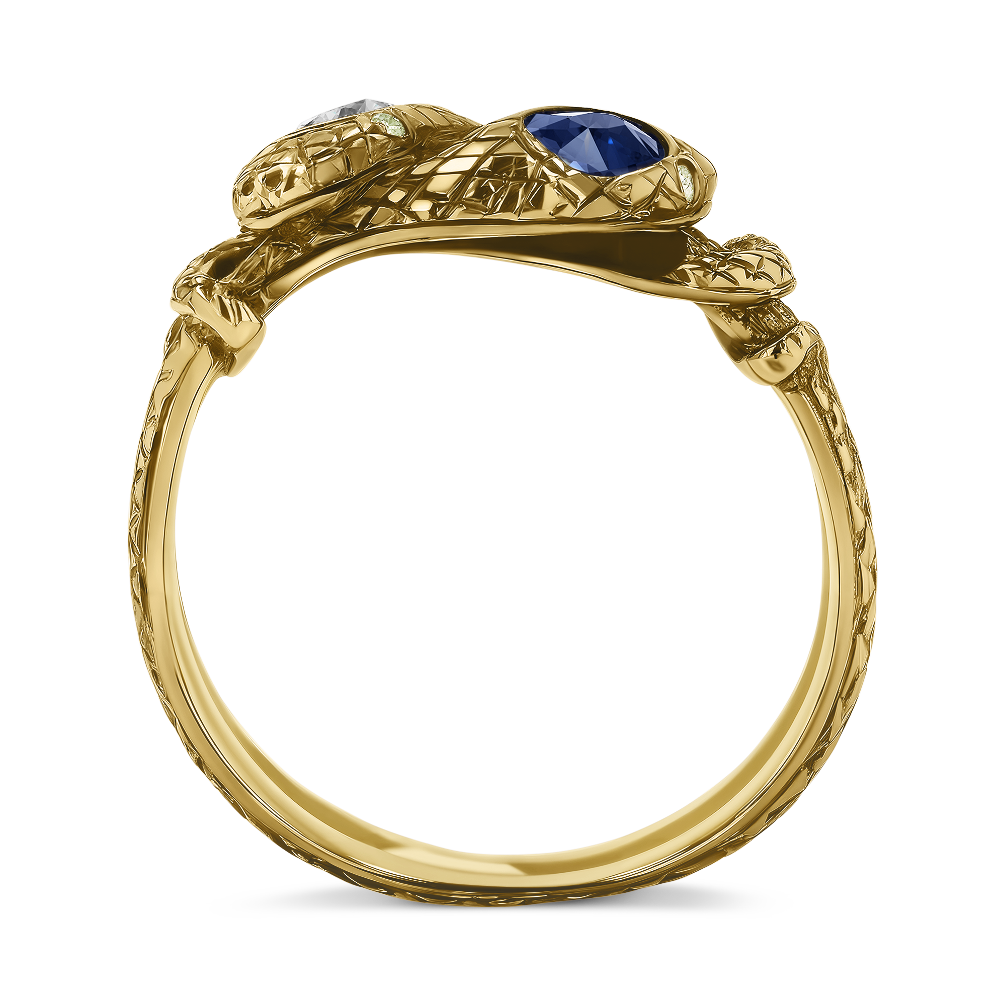 Belle Epoque Sapphire and Diamond Entwined Snake Ring Old Mine Cut, Rubover Set_3