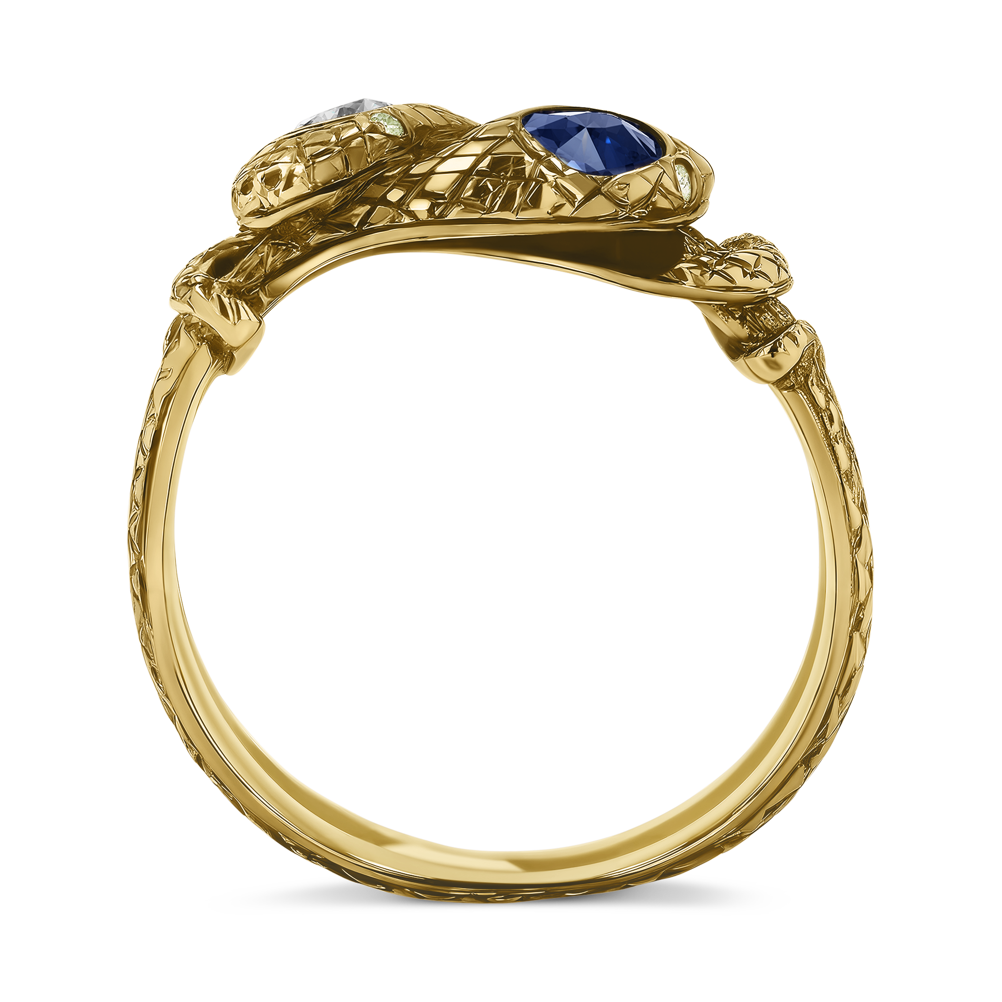 Belle Epoque Sapphire and Diamond Entwined Snake Ring Old Mine Cut, Rubover Set_3