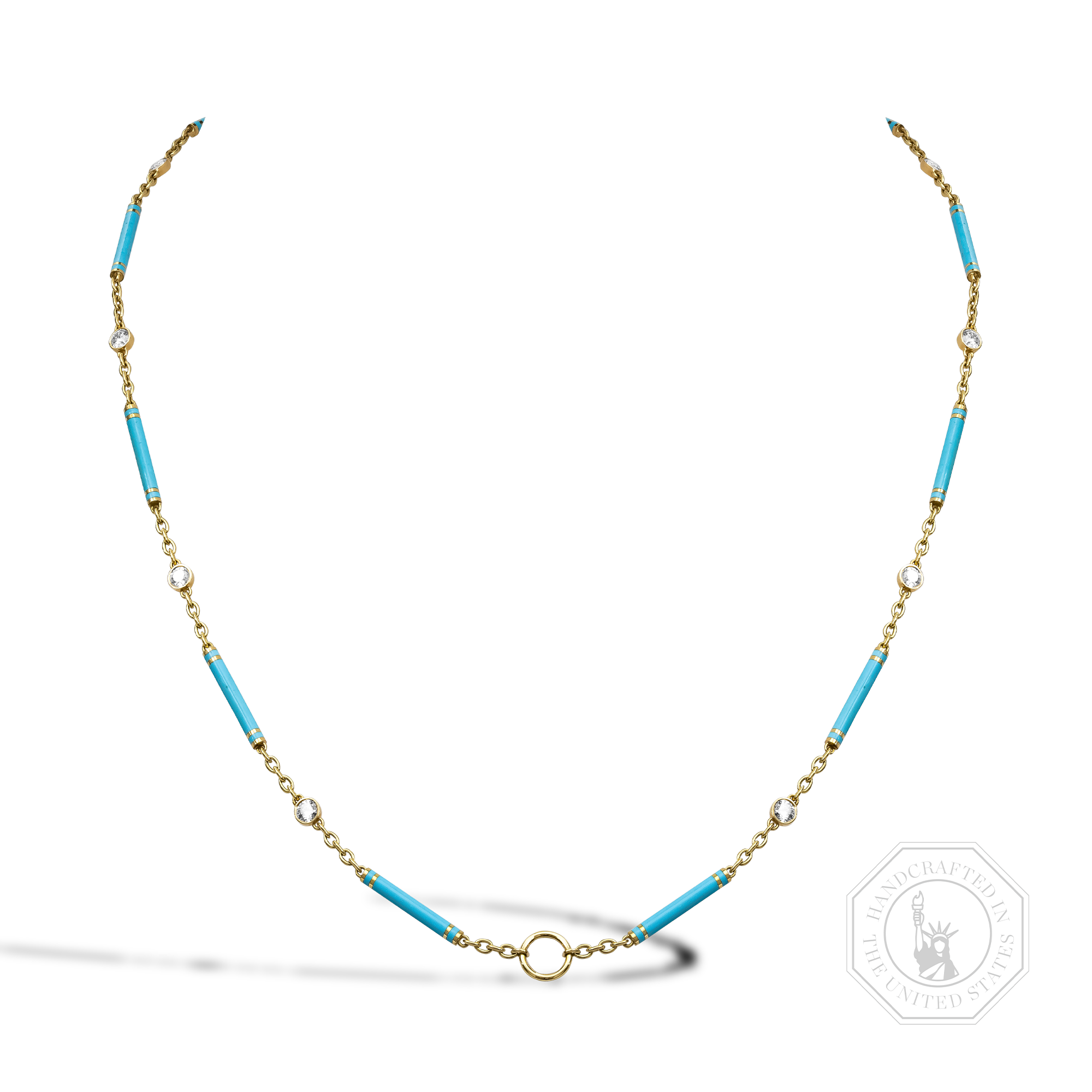 Brilliant Cut 0.96ct Diamond and Turquoise Enamel Barrel Link Chain Brilliant Cut, Rubover Set_1