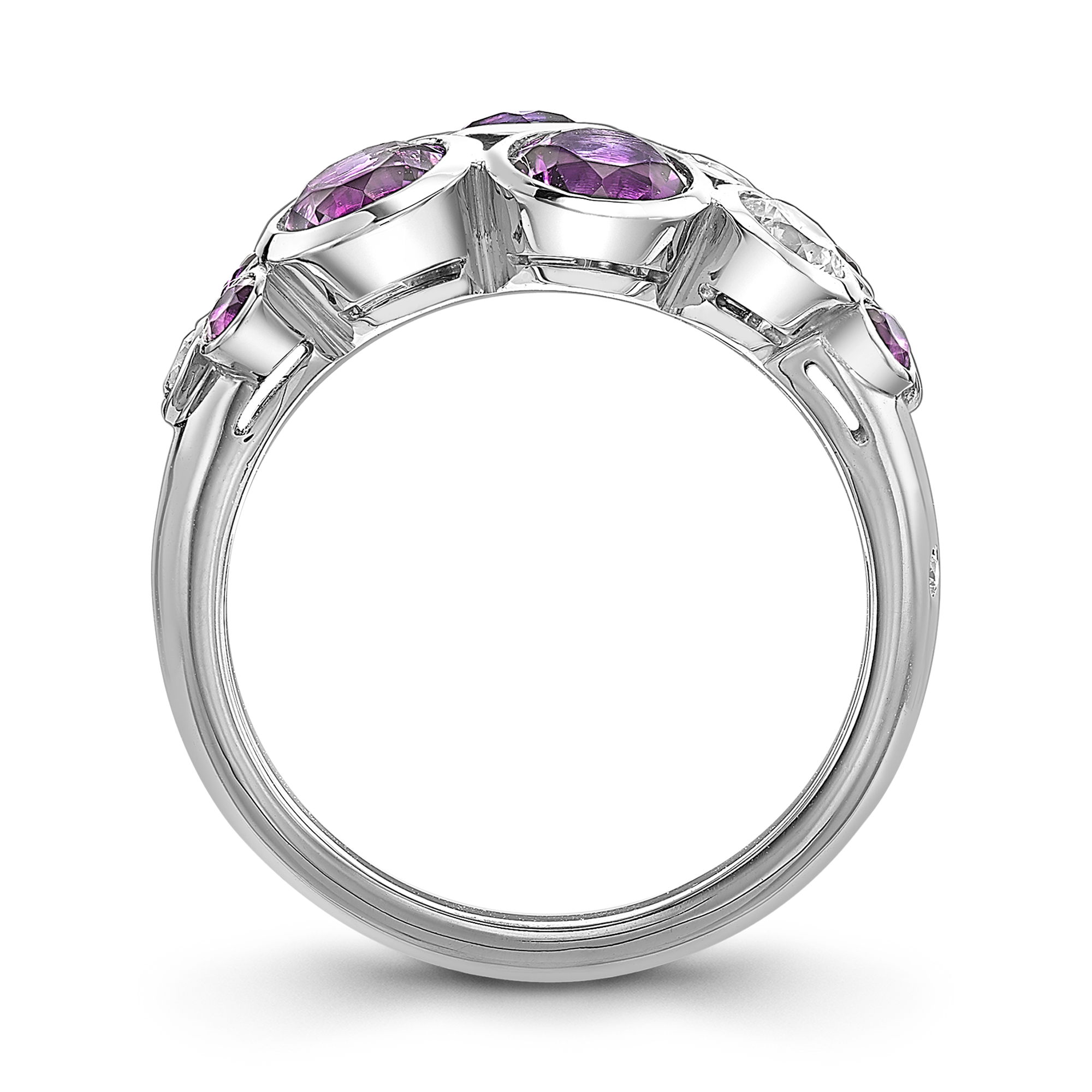Bubbles Amethyst and Diamond Cocktail Ring Brilliant Cut, Rubover Set_3