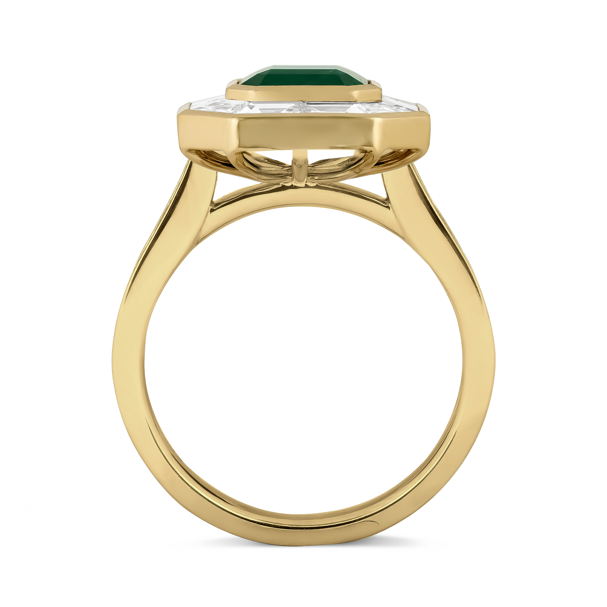 Octagonal Cut 1.50ct Emerald and Diamond Ring Octagonal & Trapezoid Cut, Rubover Set_3