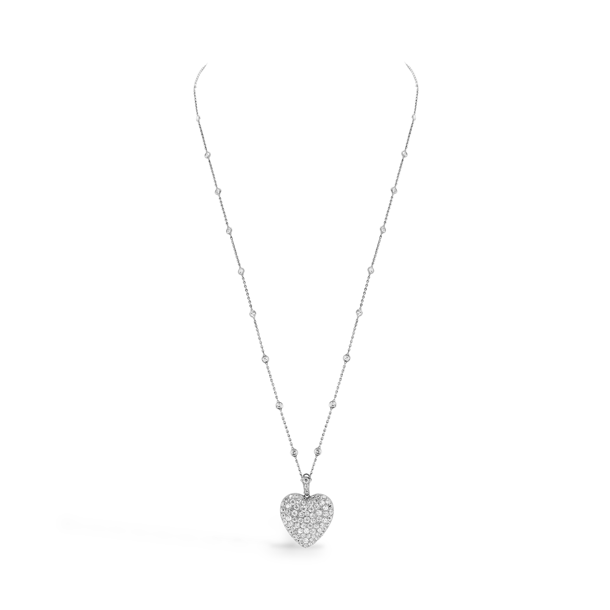 Edwardian Heart Shape Diamond Pendant Old Cut, Pave Set_2