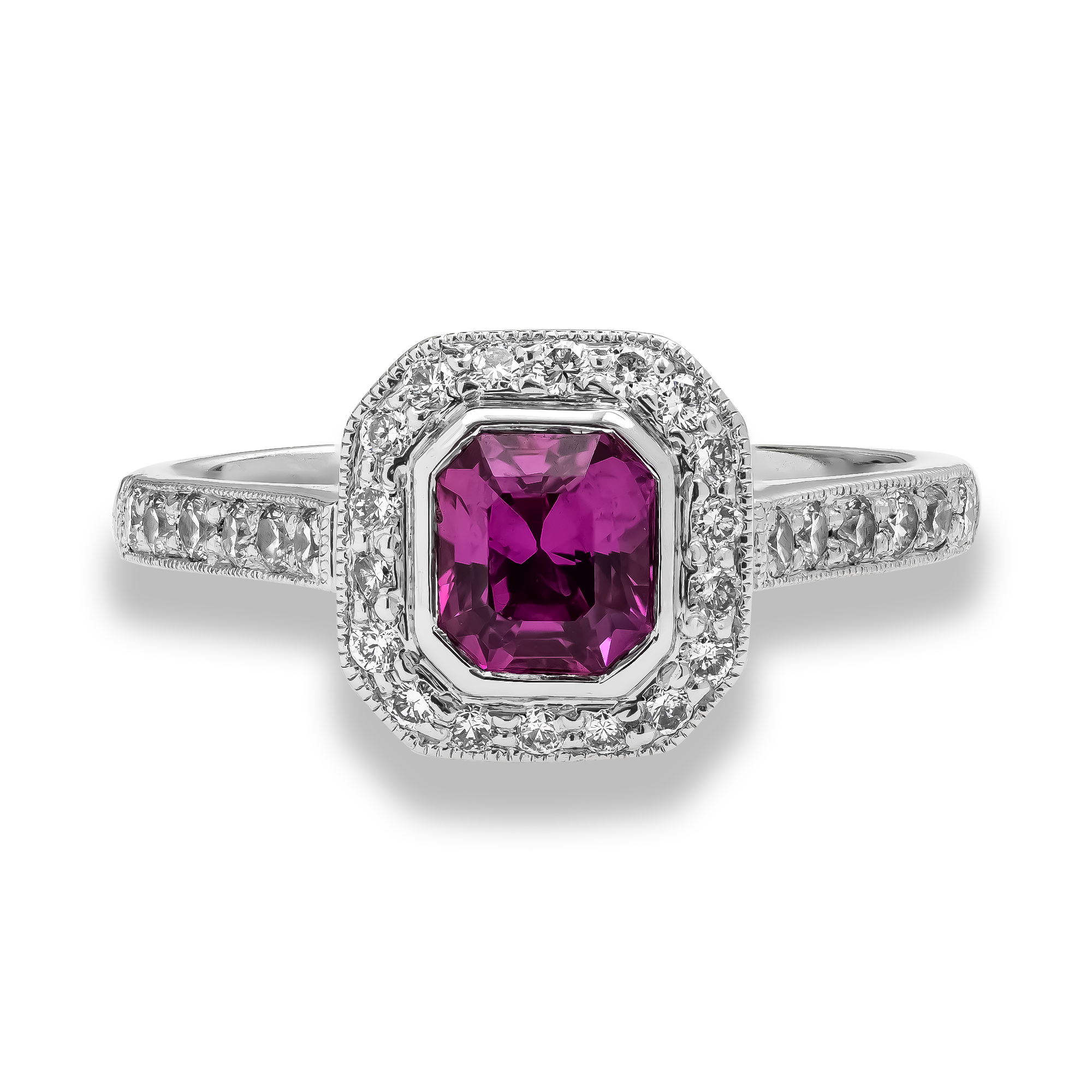 Octagonal Cut Pink Sapphire and diamond Cluster Ring Octagonal Cut, Rubover Set_2