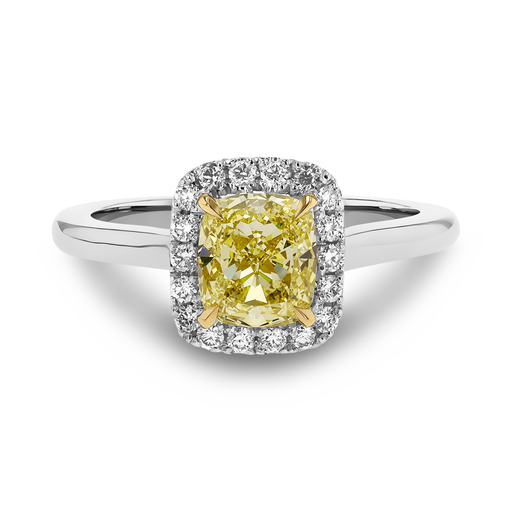 Celestial 1.30ct Kimberley Fancy Yellow Diamond Cluster Ring Cushion modern cut, Claw set_2