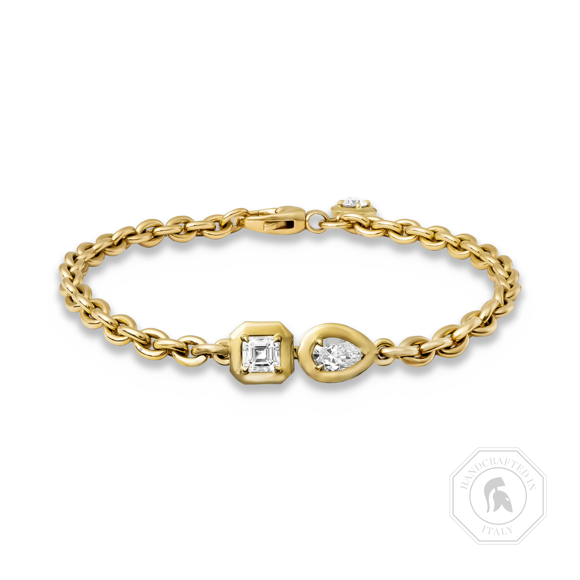 Skimming Stone 1.25ct Diamond Toi et Moi Chain Bracelet Asscher & Pear Shaped Cut, Claw Set_1