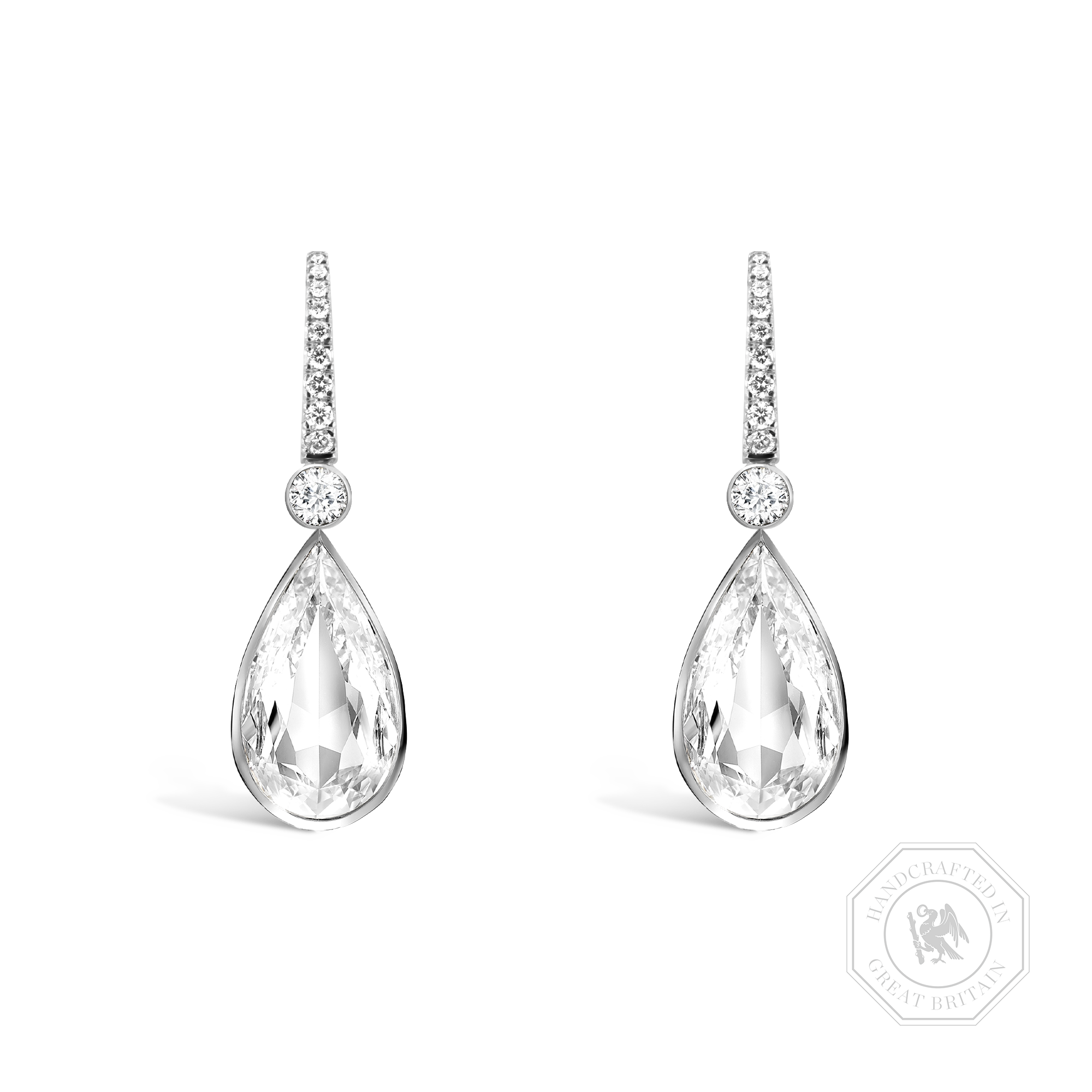 Masterpiece 6.53ct Pearshape Diamond Drop Earrings Pearshape, Rubover Set_1
