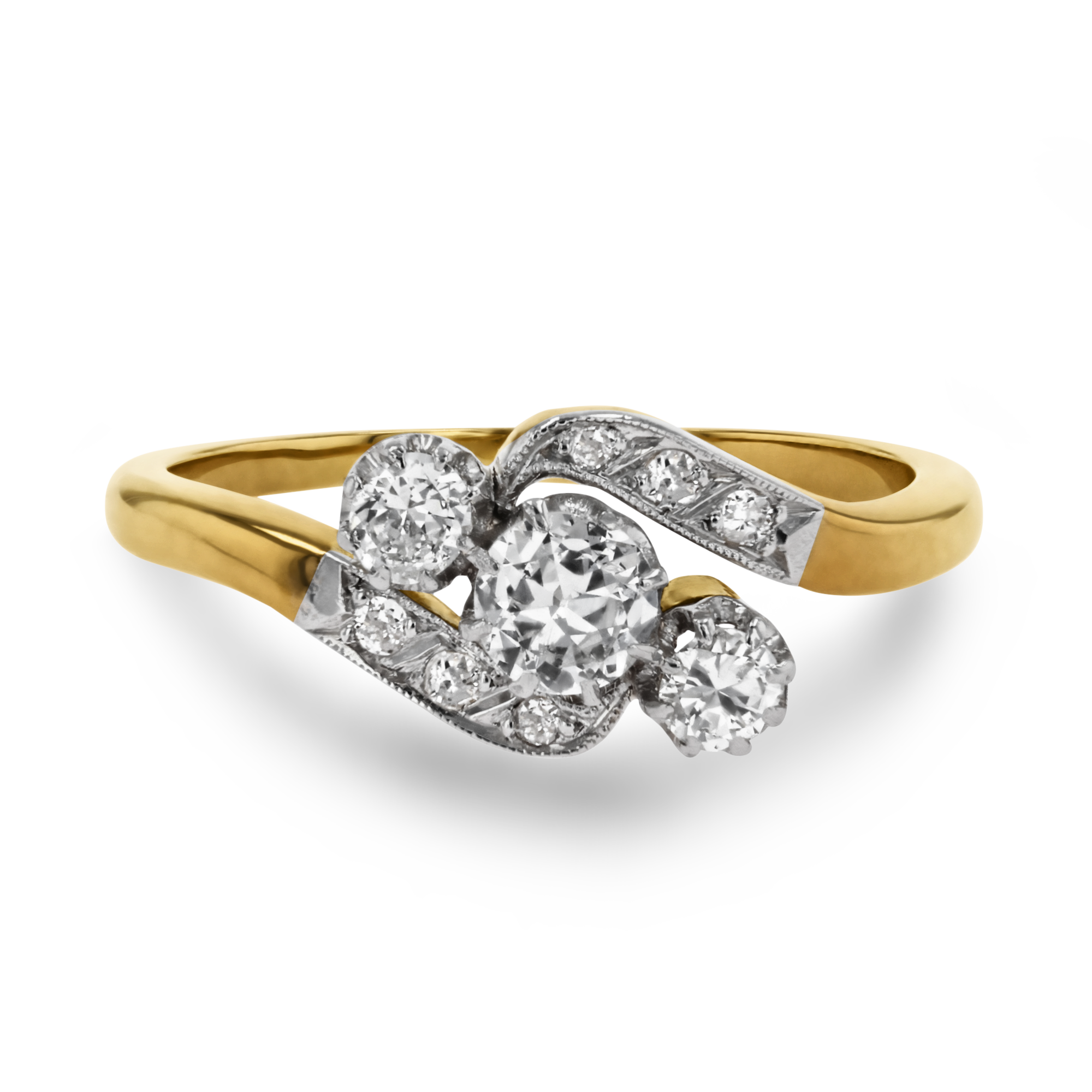 Edwardian Inspired 0.26ct Diamond Three Stone Diagonal Ring Brilliant cut, Claw set_2