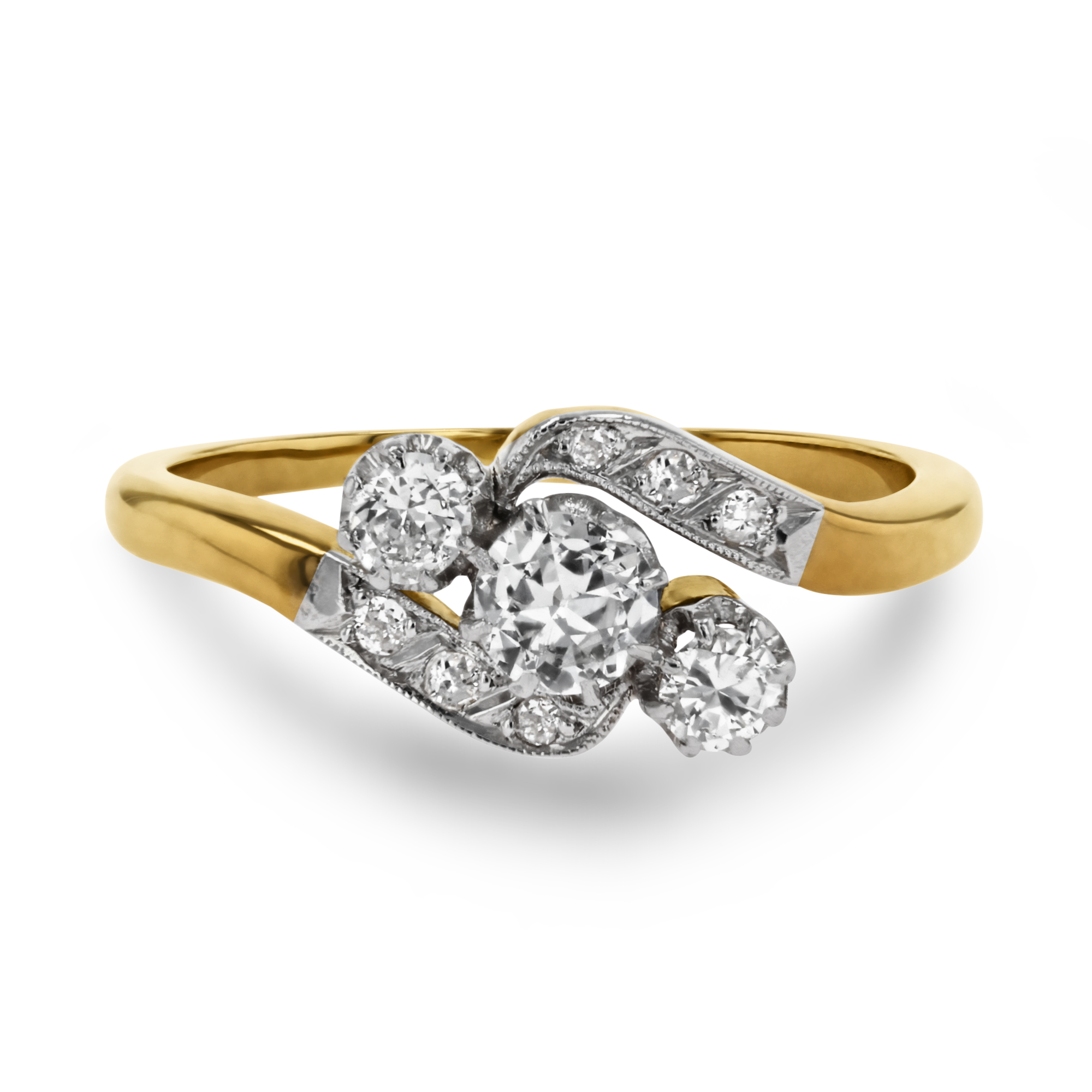 Edwardian Inspired 0.44ct Diamond Three Stone Diagonal Ring Brilliant cut, Claw set_2