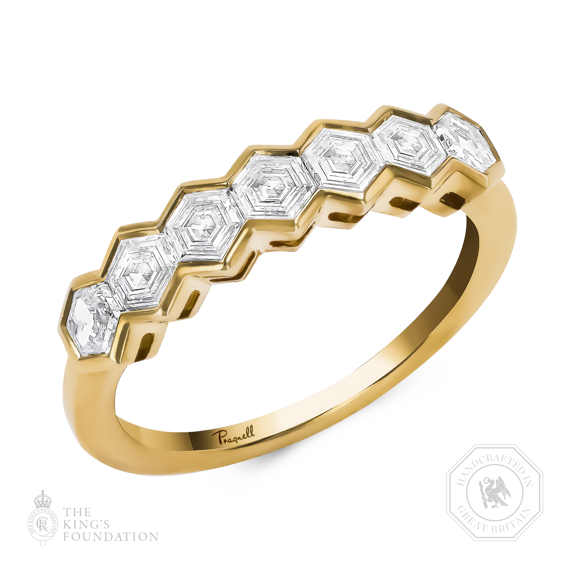 Honeycomb 1.24ct Diamond Seven Stone Ring Hexagonal Cut, Rubover Set_1