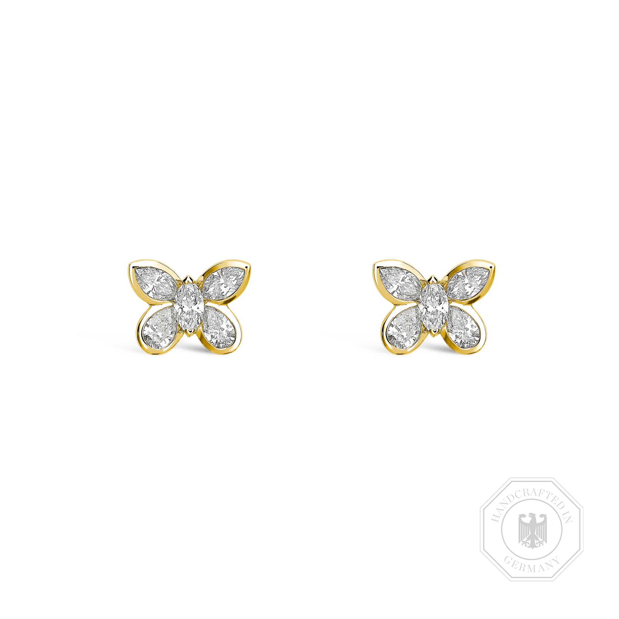 Butterfly Diamond Stud Earrings Pear and Marquise Cut, Rubover Set_1