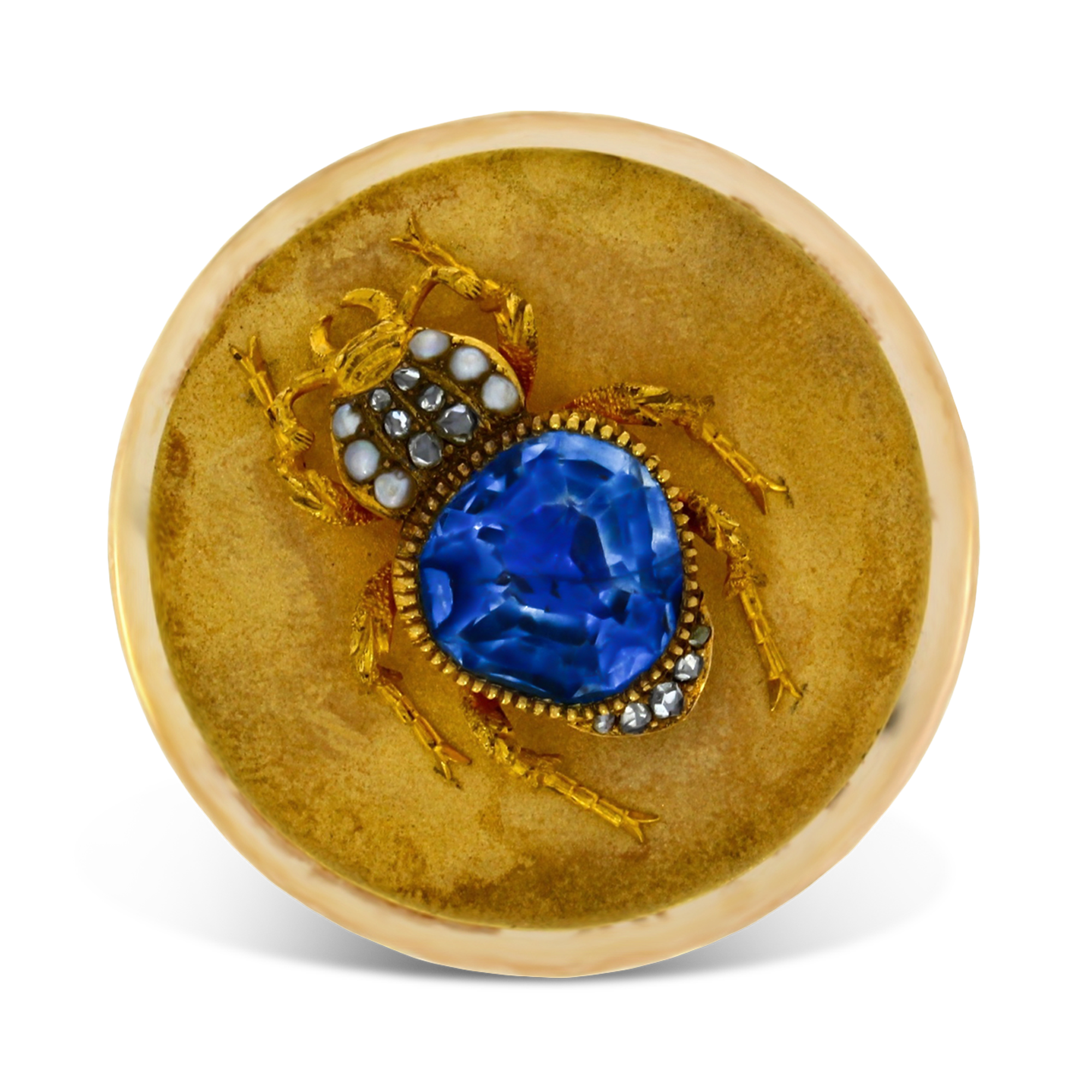 Victorian Sapphire Beetle Brooch Old Cut Sapphire Brooch, with Diamond & Pearls_1