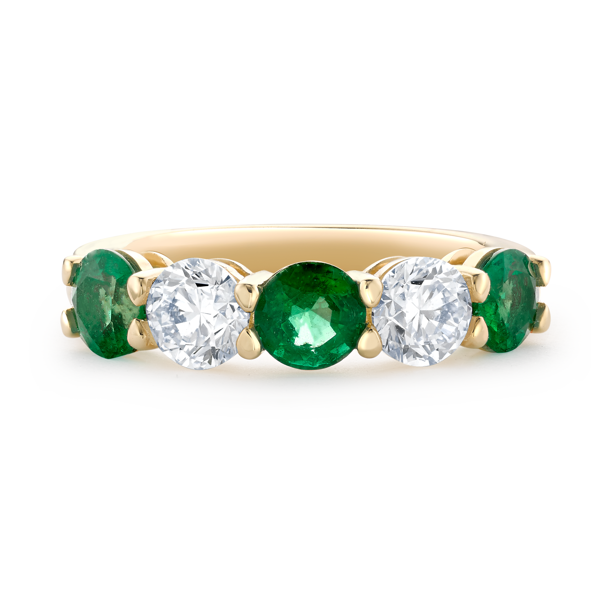 Five Stone Emerald and Diamond Ring Round & Brilliant Cut, Claw Set_2