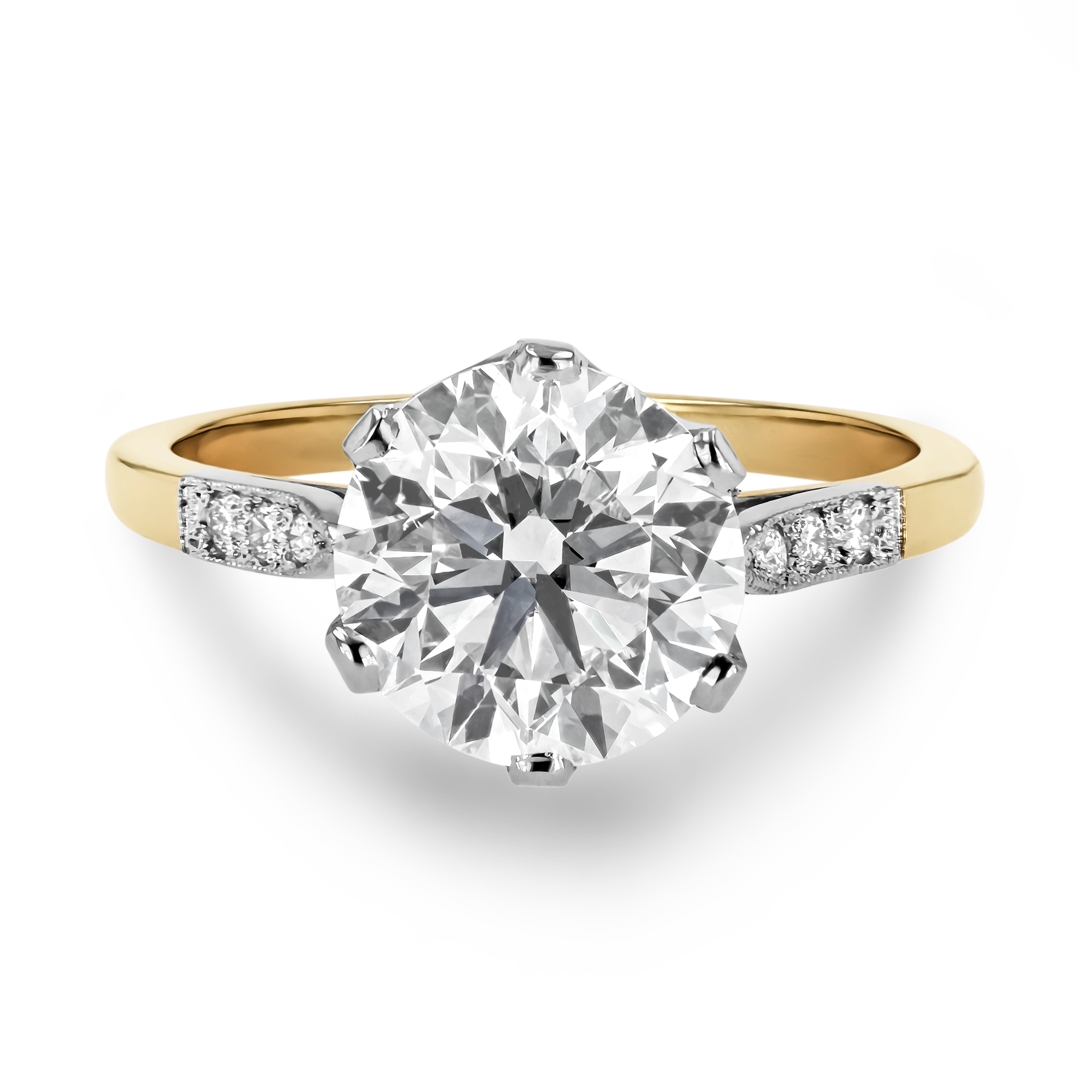 Solitaire Diamond Ring with Diamond Set Shoulders Brilliant cut, Claw set_2