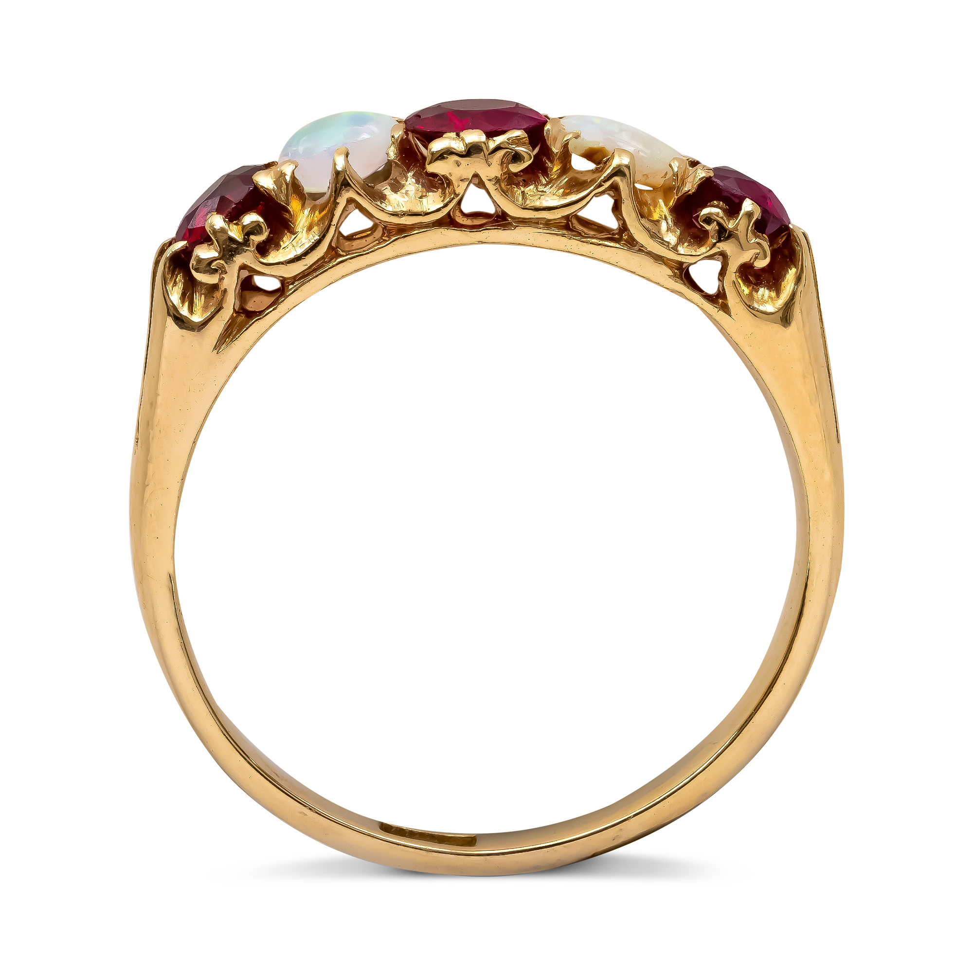 Cushion Cut Ruby and Opal Ring Modern Cushion Cut, Claw Set_3