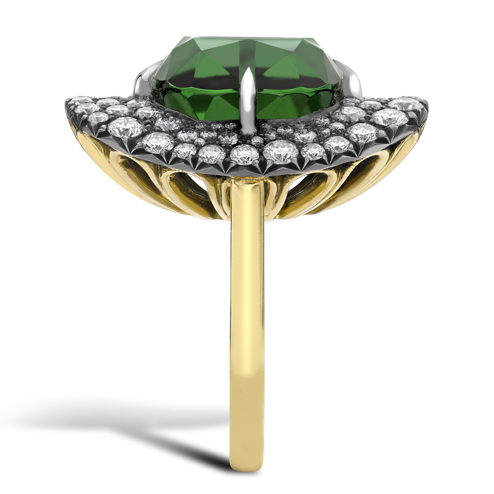 Snowstorm Green Tourmaline and Diamond Ring Cushion & Brilliant Cut, Claw & Pave Set_4