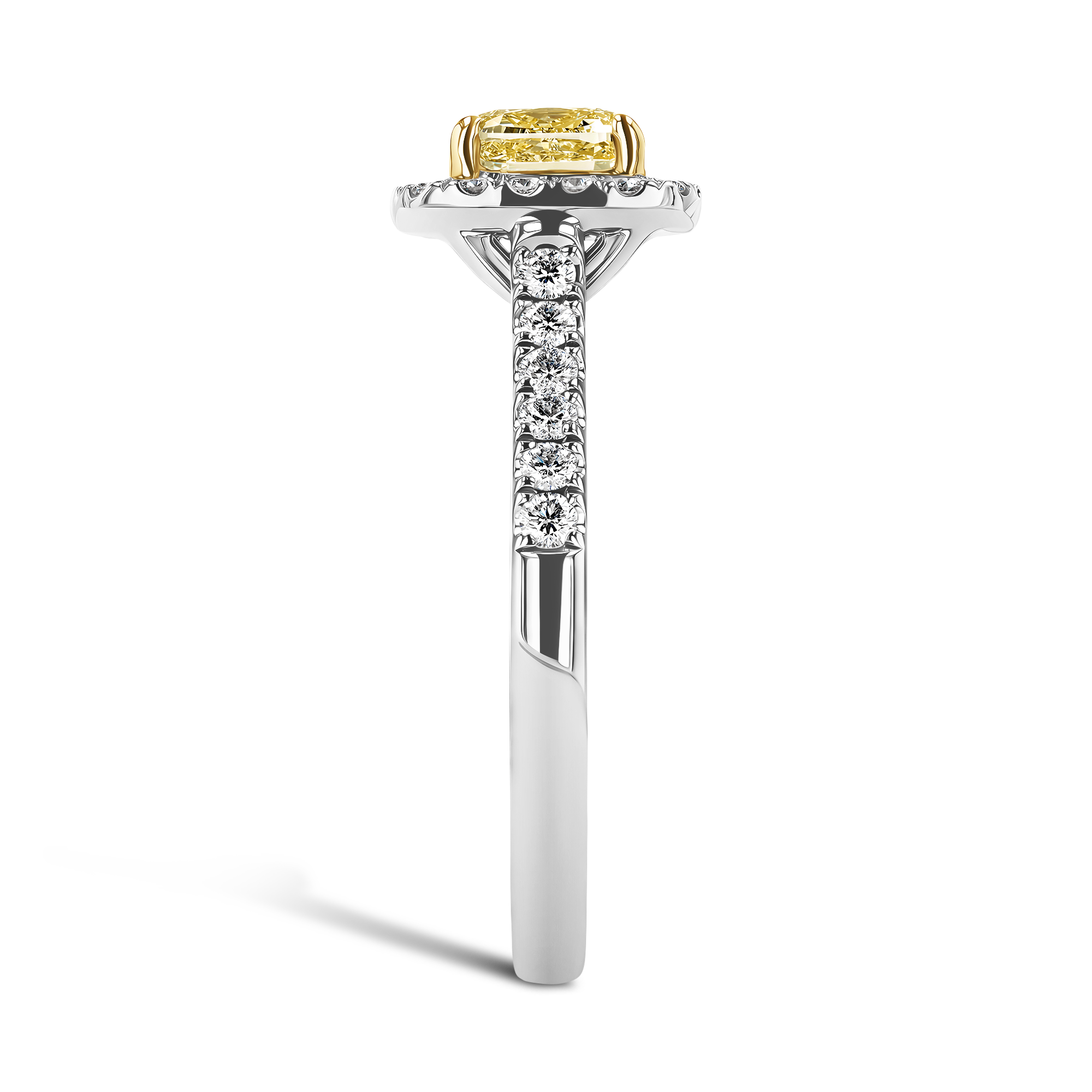 Celestial 0.46ct Fancy Yellow Diamond Cluster Ring Cushion modern cut, Claw set_4