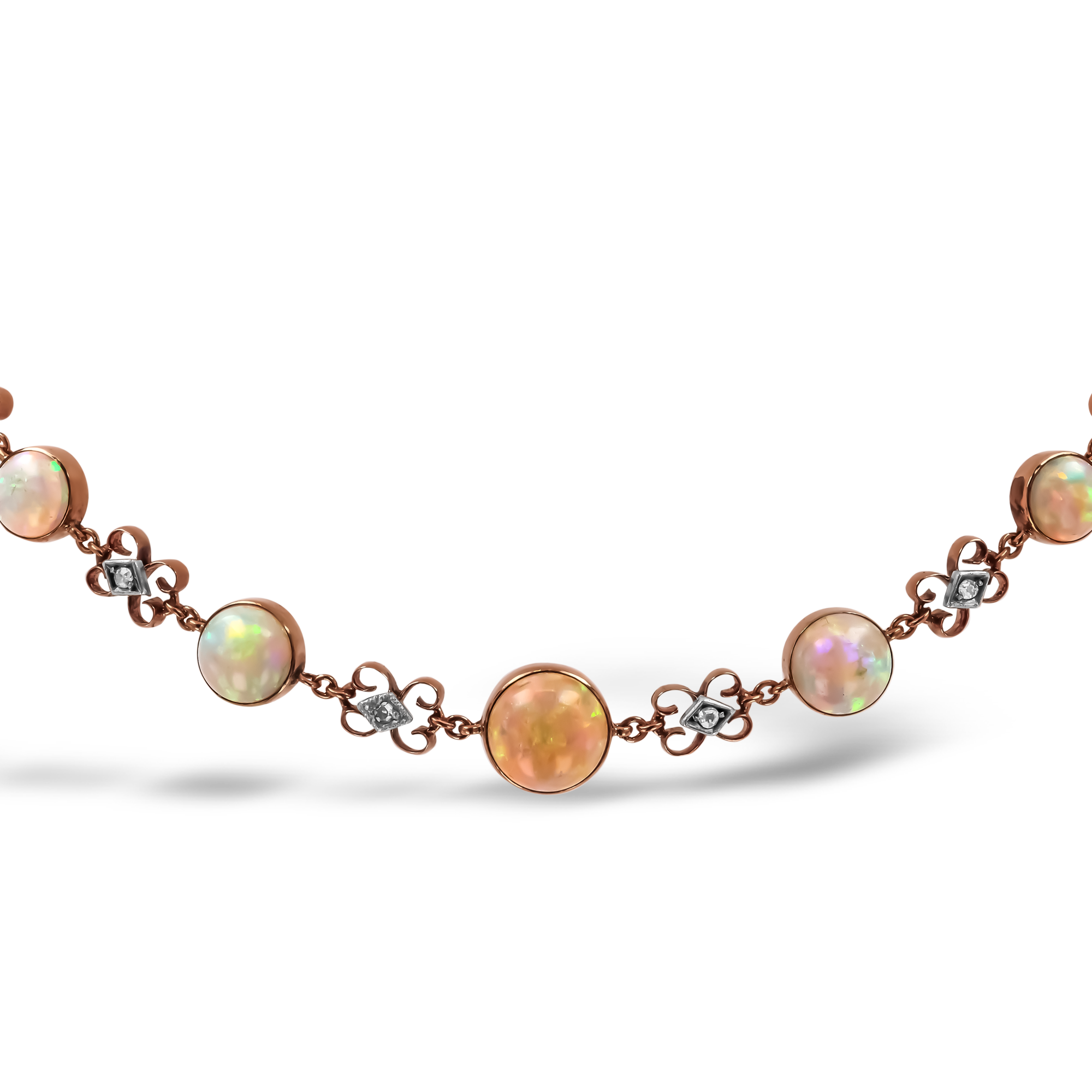 Belle Epoque Alternating Opal and Diamond Necklace Cabochon Cut, Rubover Set_2