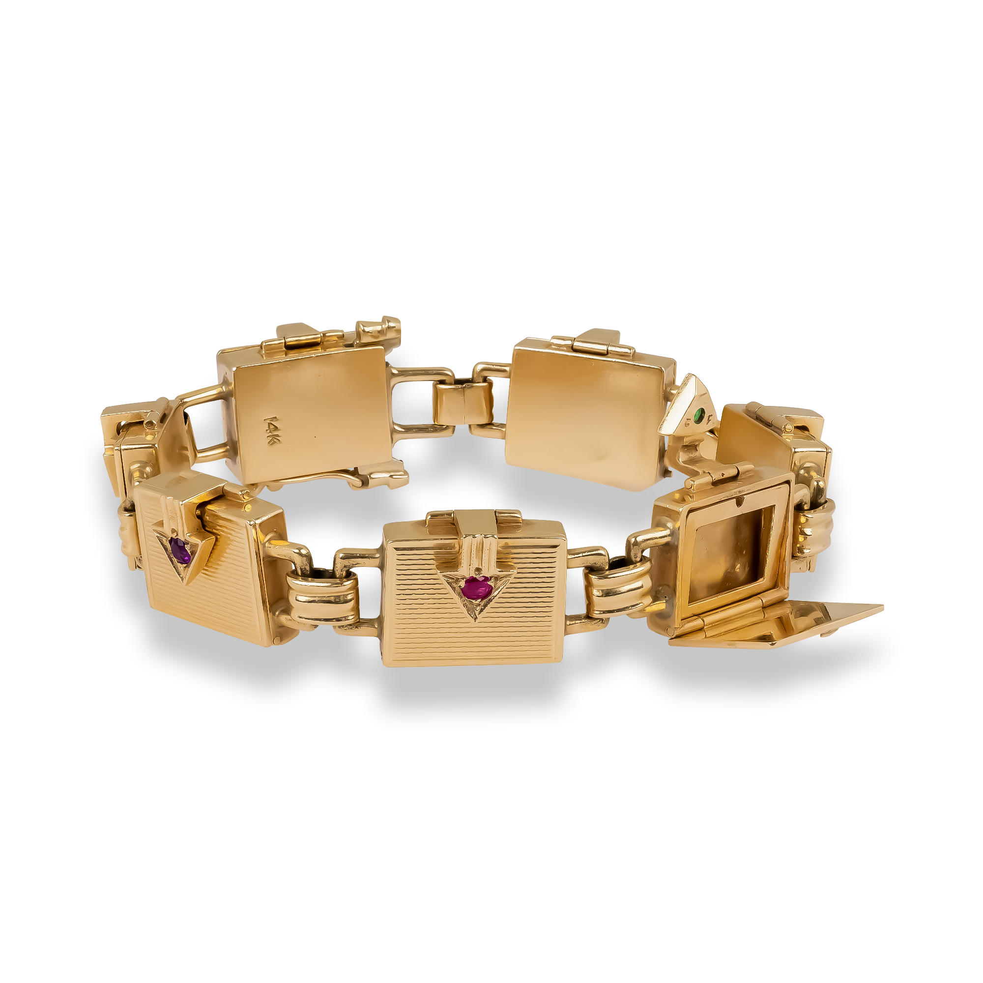 Art Deco Gem Set Locket Bracelet Old Cut, Grain Set_3