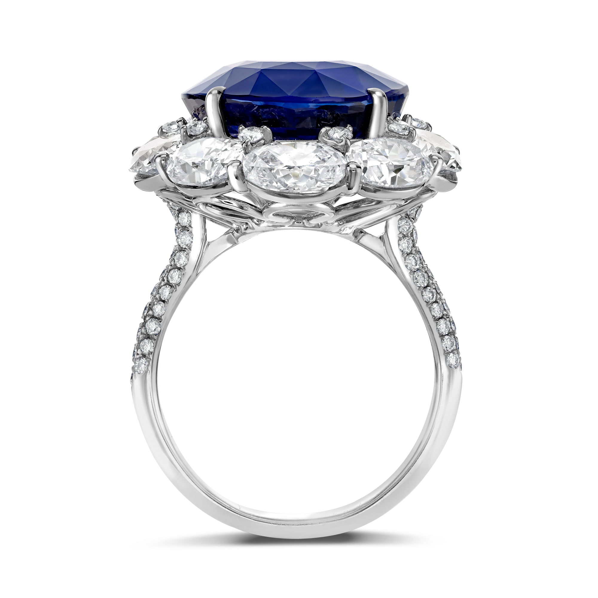 Masterpiece 21.46ct Sri Lankan Sapphire and Diamond Cluster Ring Oval Cut, Claw Set_3
