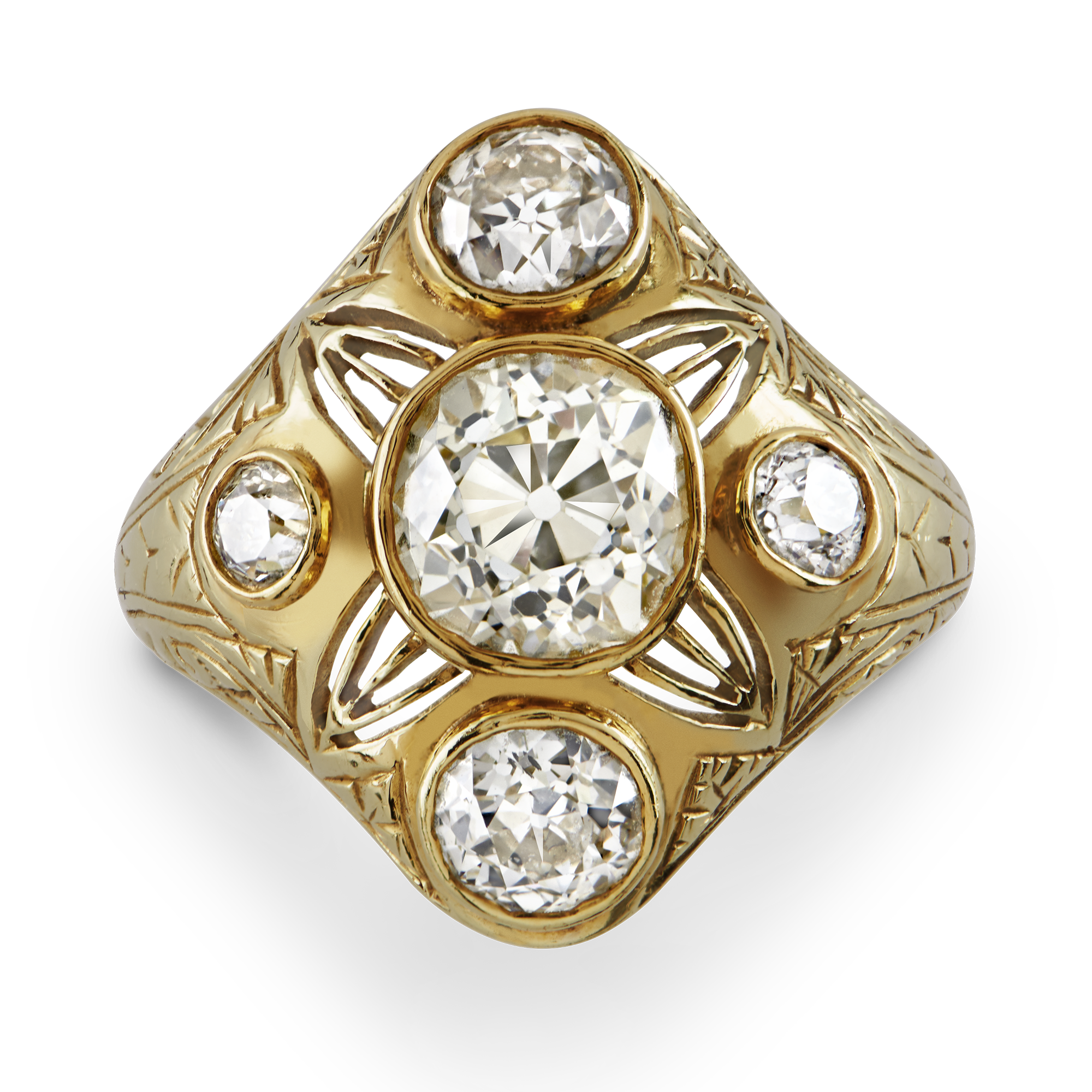 Victorian Diamond Cluster Ring Old Cut Five Stone Ring_2