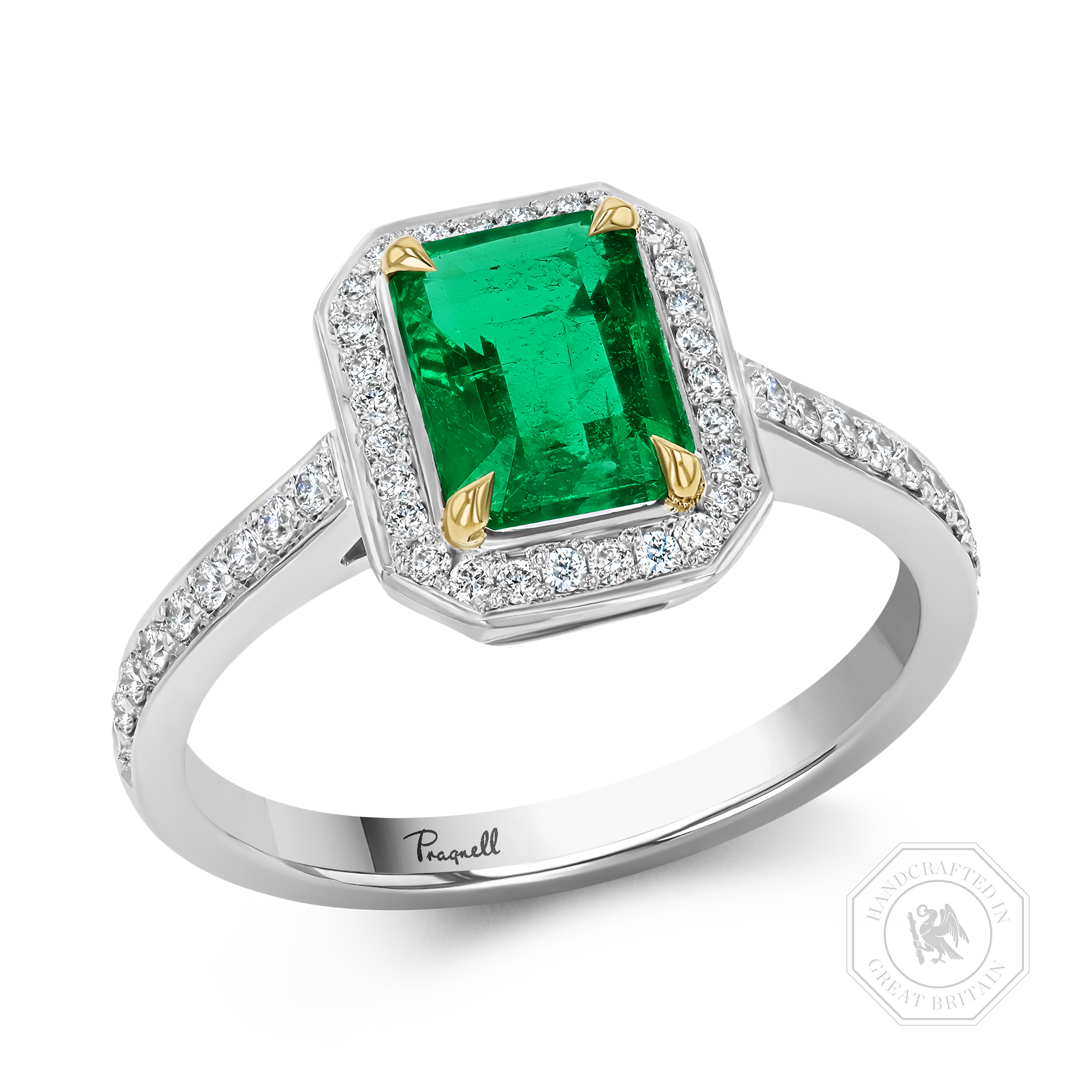 Octagonal Cut 1.18ct Zambian Emerald and Diamond Ring Octagonal Cut, Claw Set_1