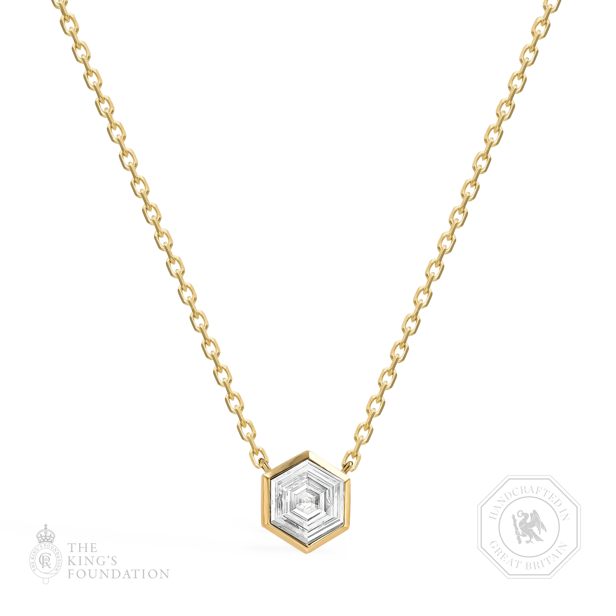Honeycomb Diamond Solitare Pendant Hexagonal Cut, Rubover Set_1