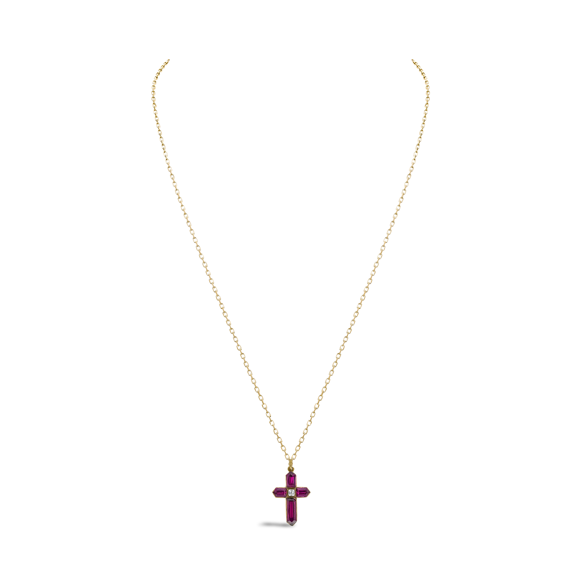 Victorian Bullet Cut Garnet and Diamond Cross Pendant Bullet Cut, Rubover Set_2