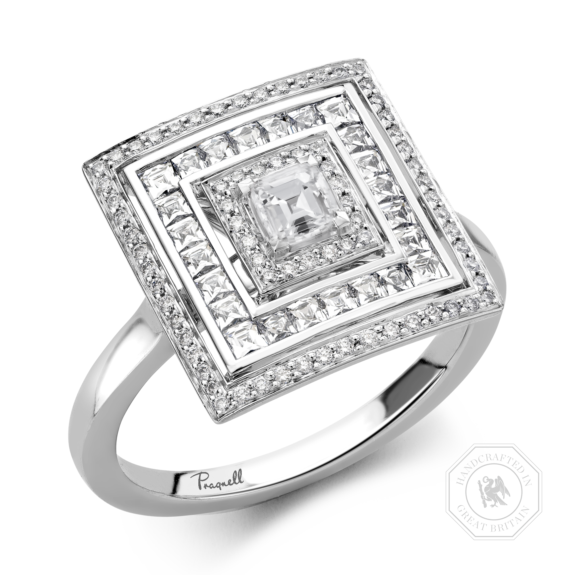 Carre cut Diamond Ripple Ring Carre Cut, Four Claw Set_1
