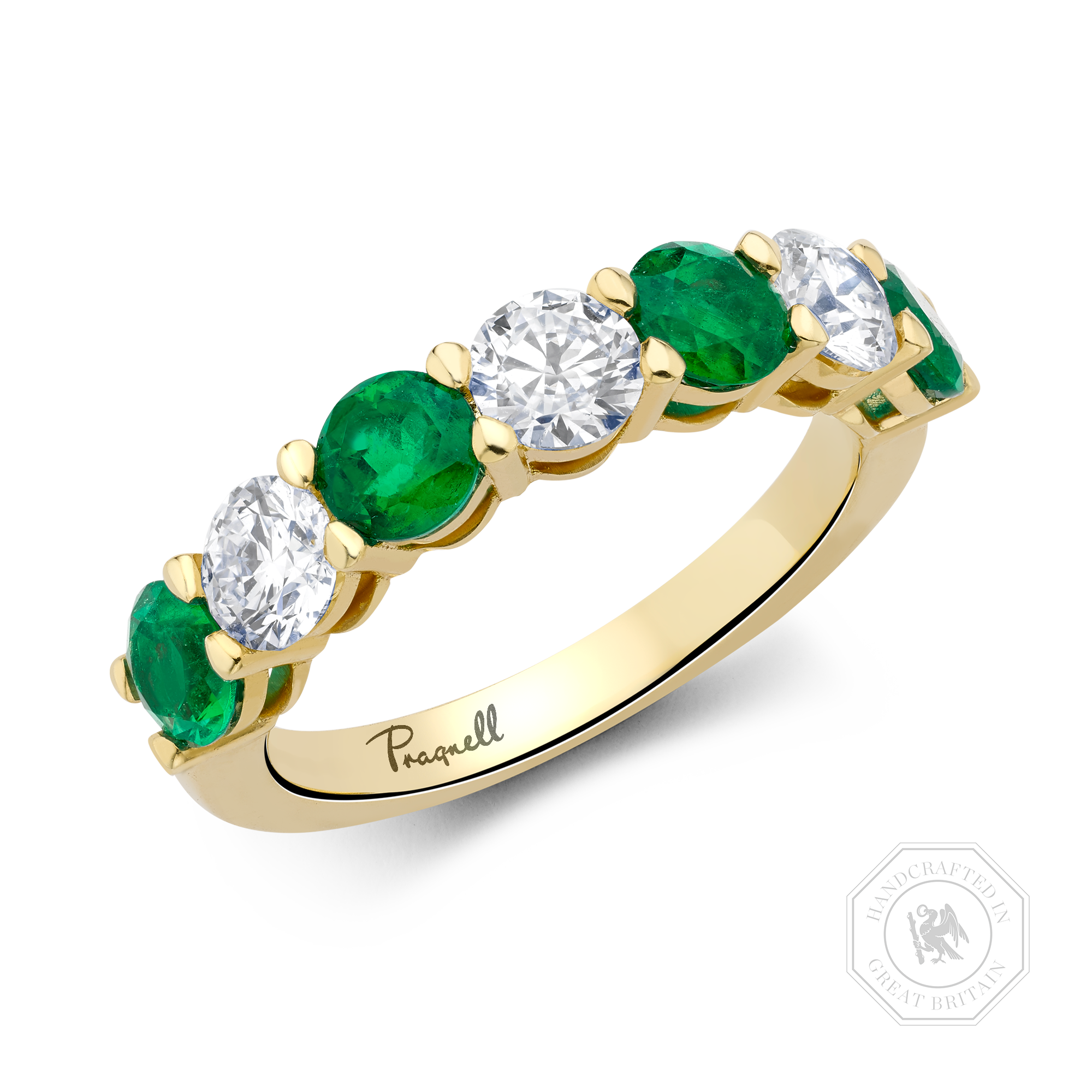 Seven Stone Emerald and Diamond  Ring Round Brilliant, Claw Set_1