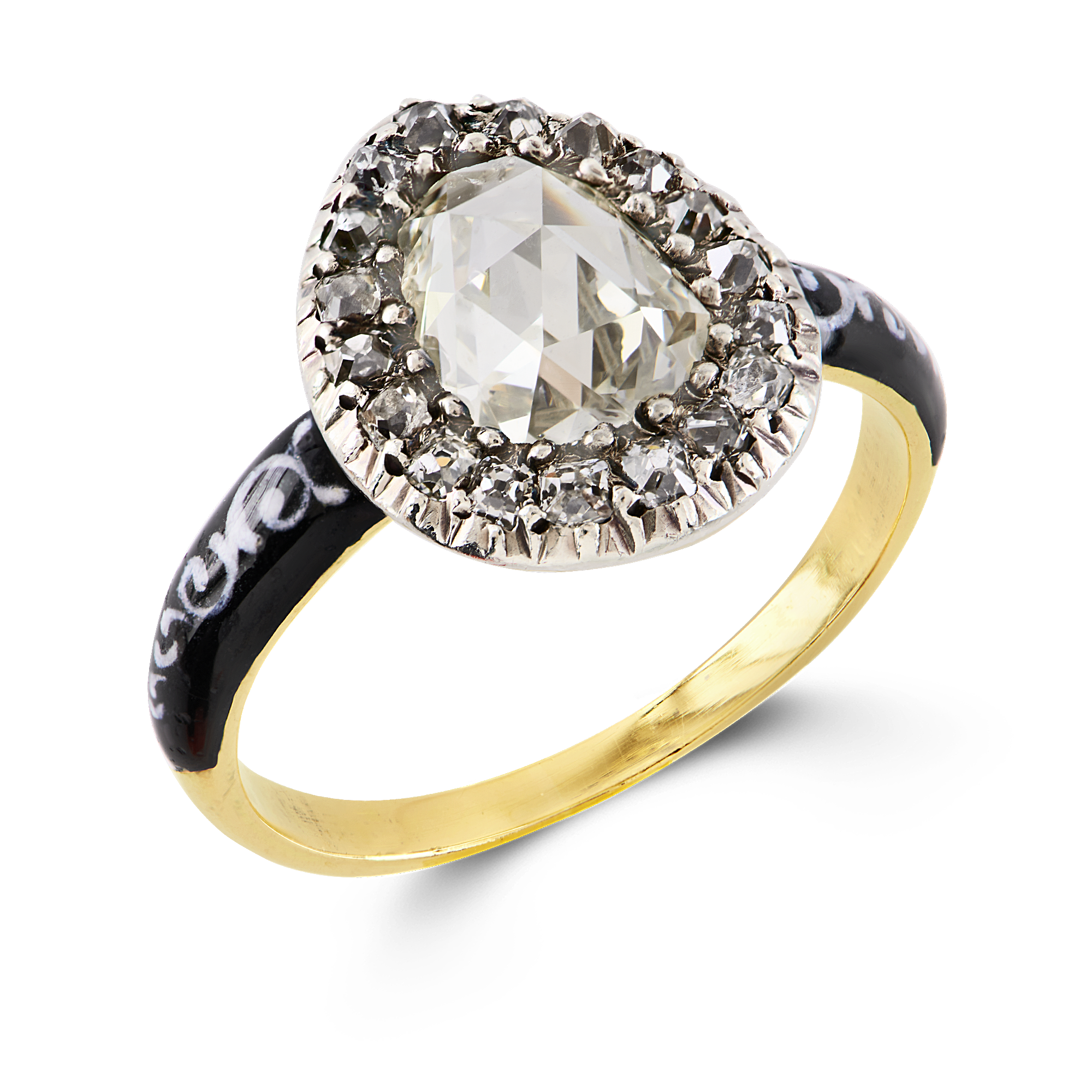 Georgian 0.86ct Diamond and Enamel Cluster Ring Pearshape, Claw Set_1